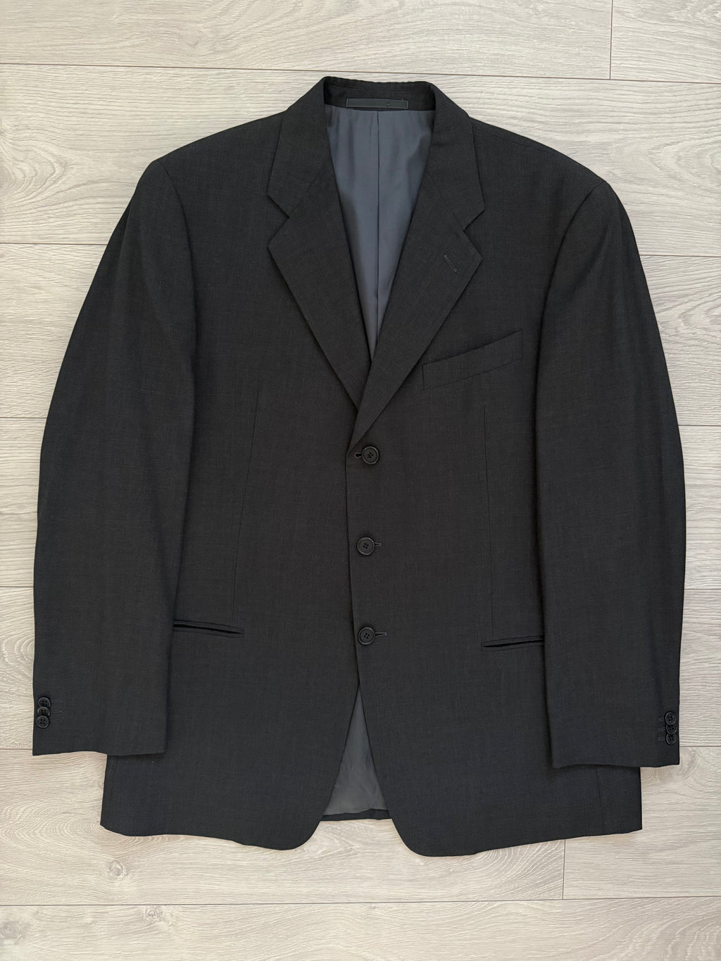 Giorgio Armani 1980s 3B Charcoal Grey Pleated Wool Suit - Size XL Jacket / 36" Waist