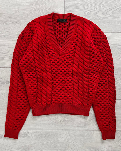 Prada FW2017 V-Neck Chunky Braided Knit Sweater - Size M