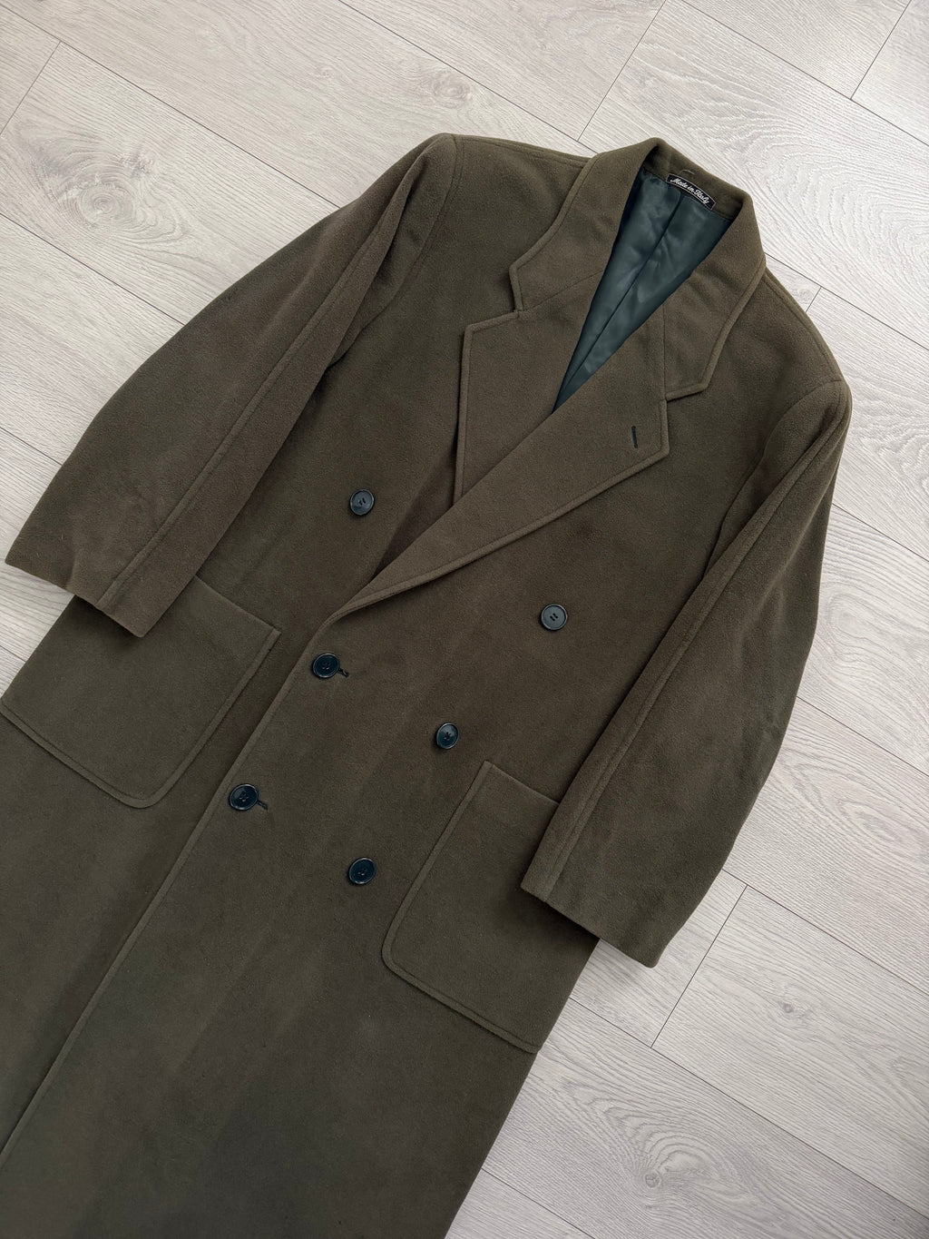 Giorgio Armani 1980s Double Breasted Long Wool Overcoat Green - Size M