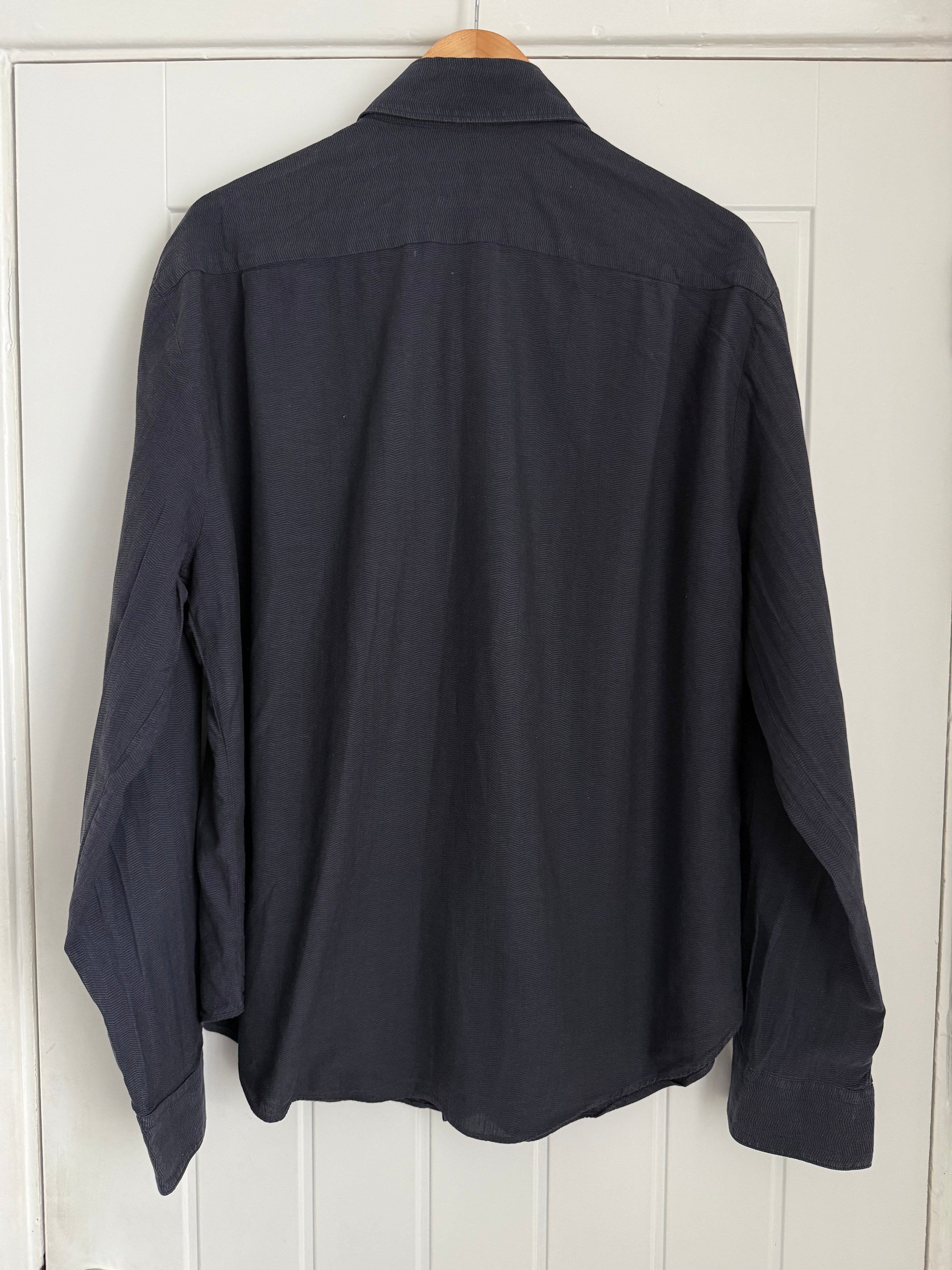 Armani 1990s Herringbone Pattern Long Sleeve Relaxed Shirt - Size XL