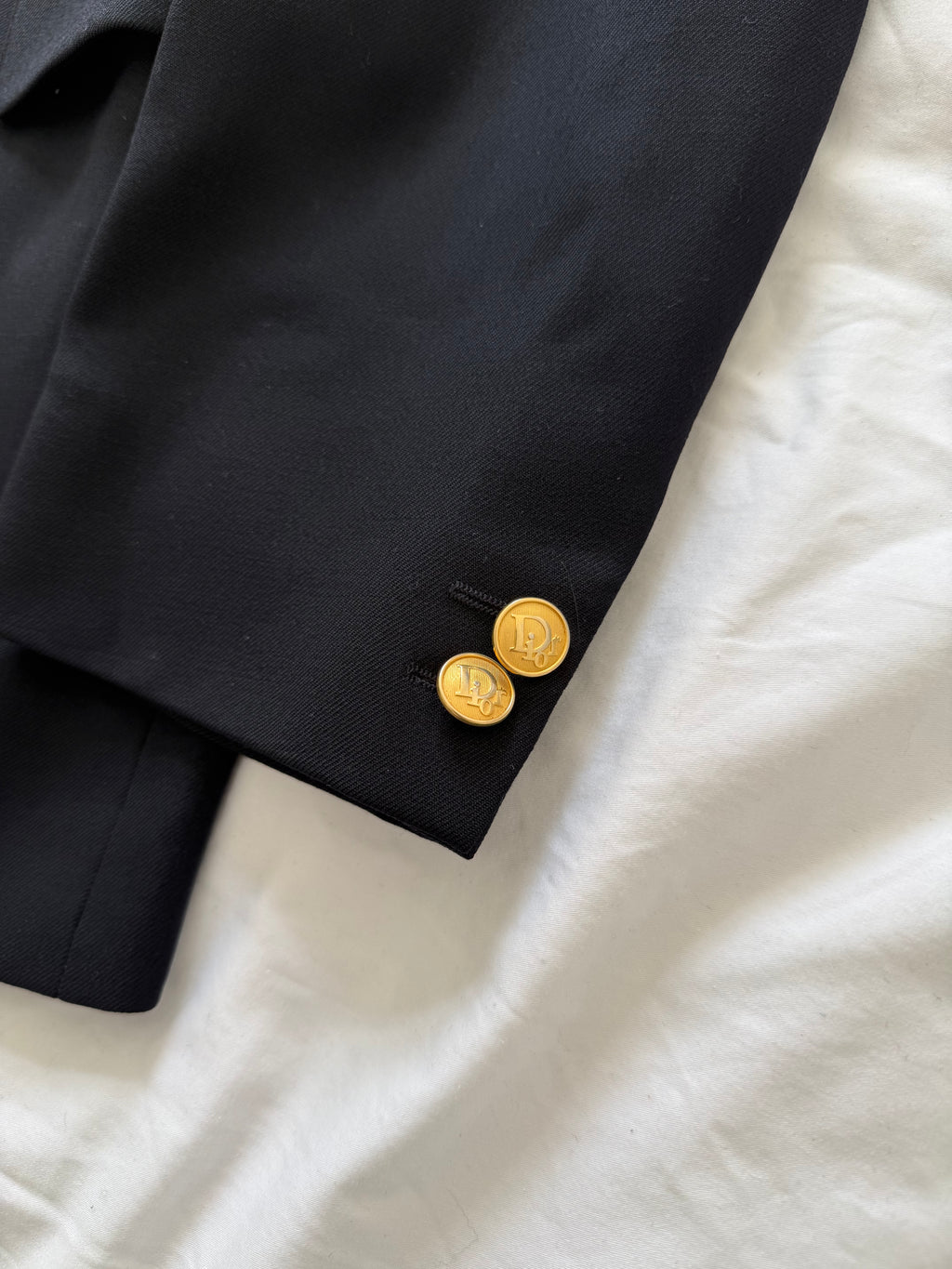 Christian Dior 1980s Metal Button Double Breasted Wool Sport Jacket Blazer Navy Blue - Size M