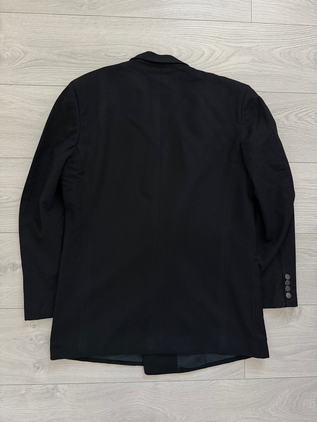 Dior 1980s Peaked Lapel Double Breasted Metal Button Black Wool Sport Jacket Blazer - Size M