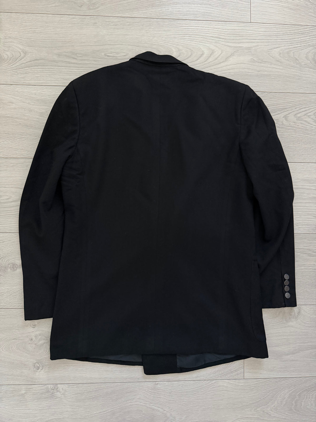 Dior 1980s Peaked Lapel Double Breasted Metal Button Black Wool Sport Jacket Blazer - Size M