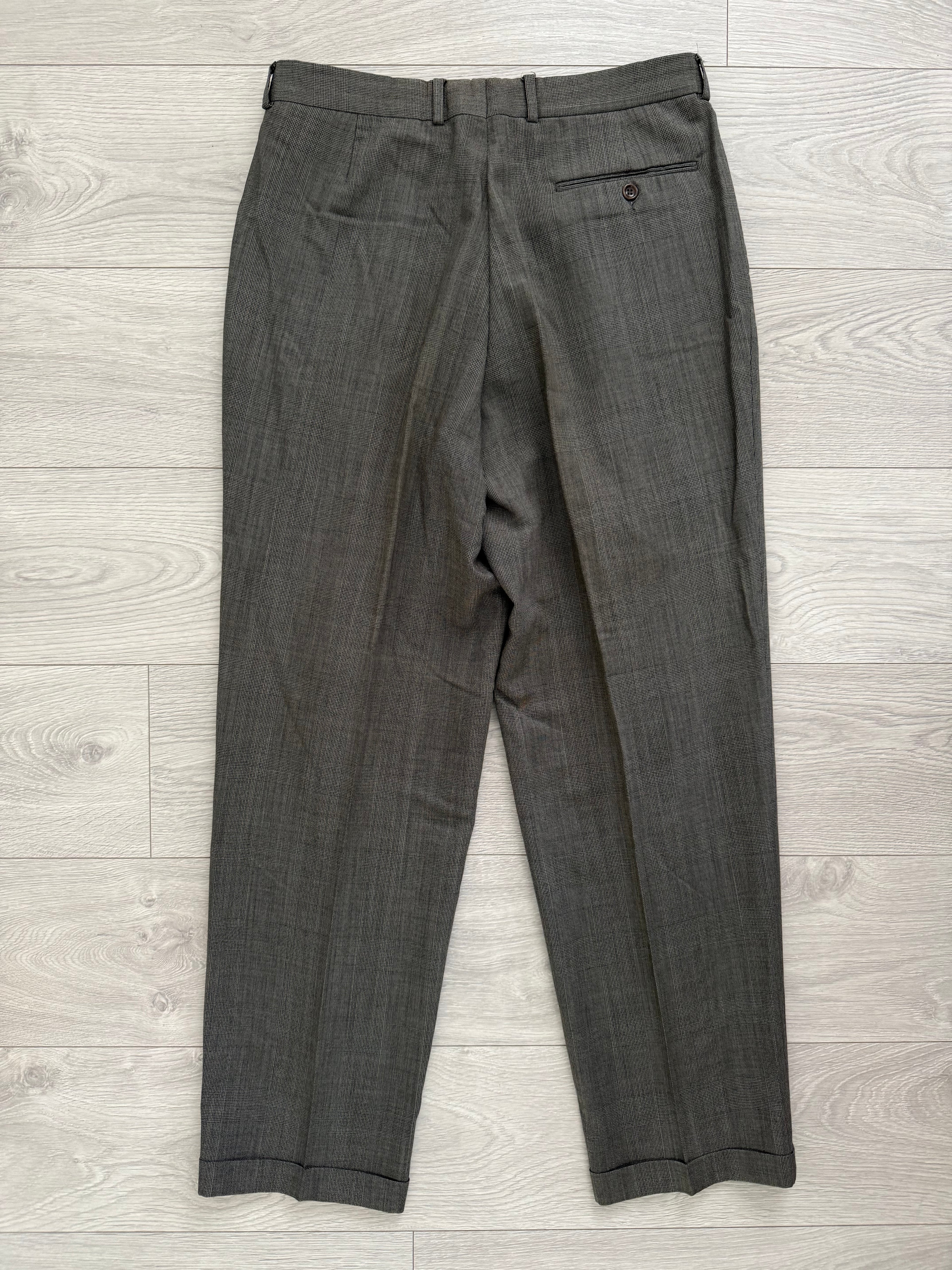 Hugo Boss 1980s 'Zeus' Peaked Lapel Double Breasted Pleated Wool Check Suit Greige - Size XL Jacket / 34" Waist