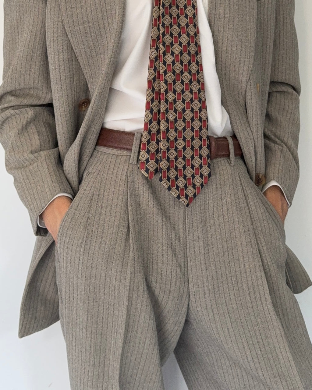 Basile 1980s Torello Viera Fabric Peaked Lapel Double Breasted Pleated Wool Suit - Size M Jacket / 31" Waist