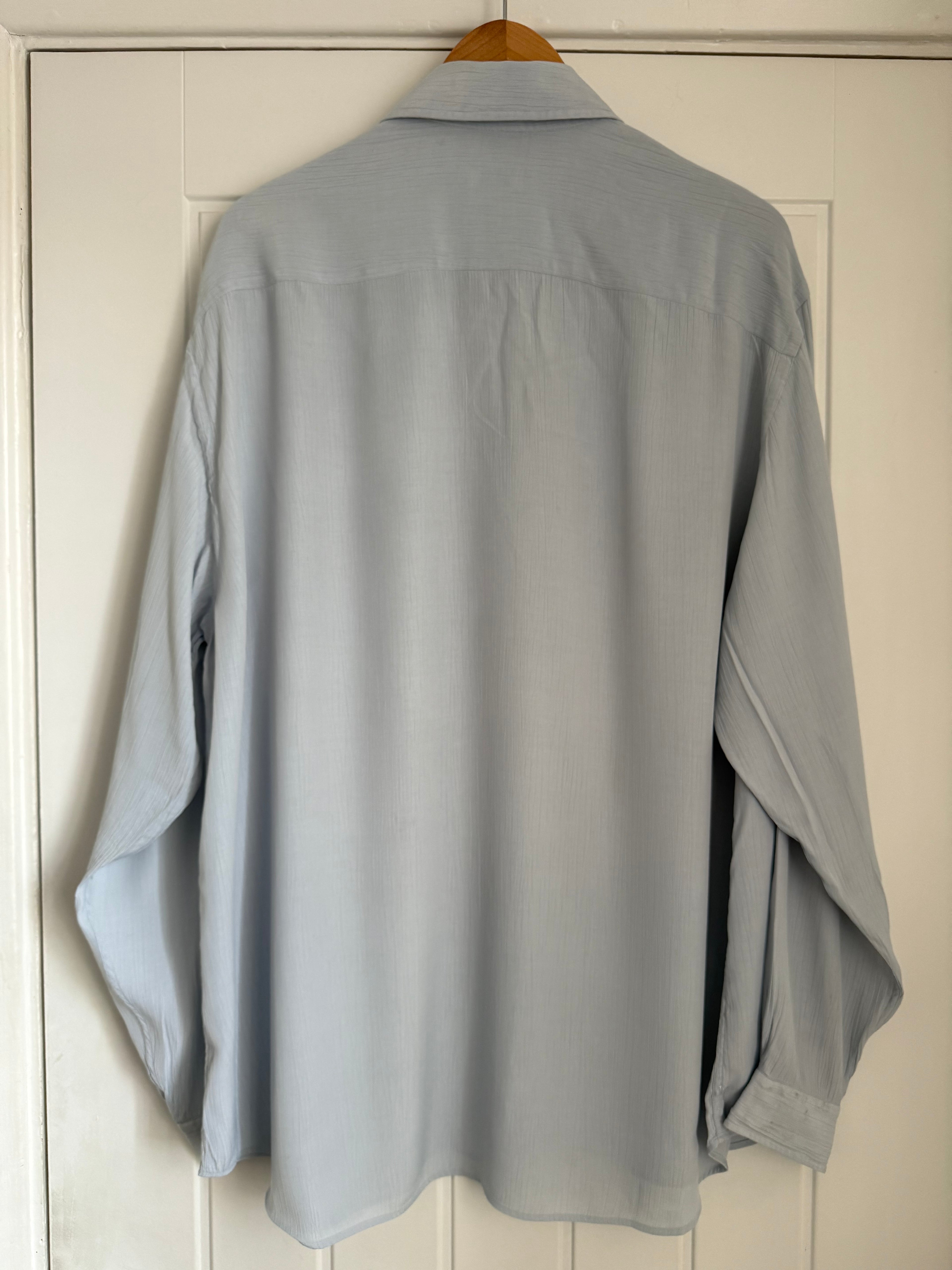 Giorgio Armani 1980s Chiffon Pleated Relaxed Blue Shirt - Size XL