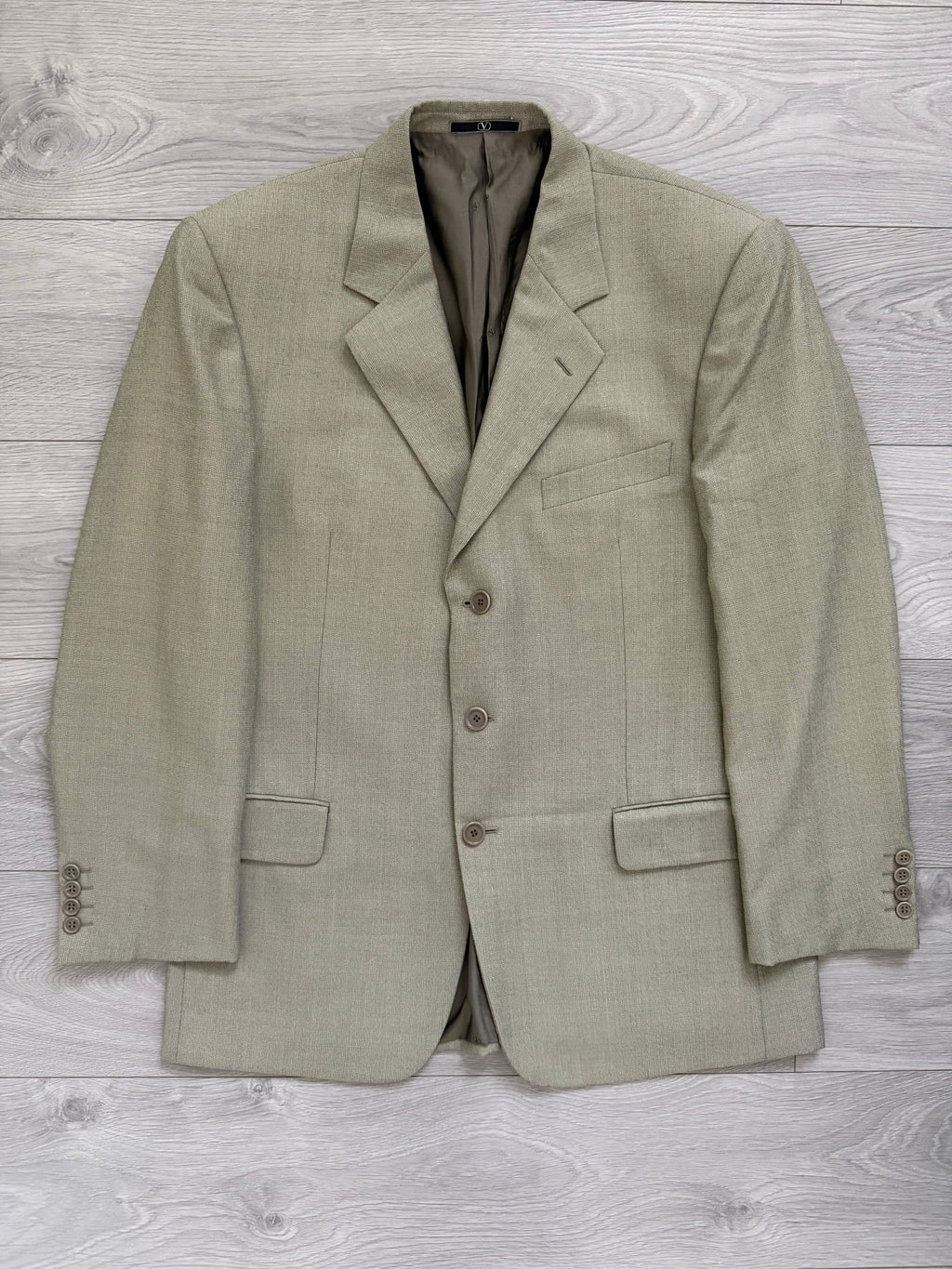 Valentino 1980s 3B Taupe Beige Wool Sports Blazer Jacket - Size XL