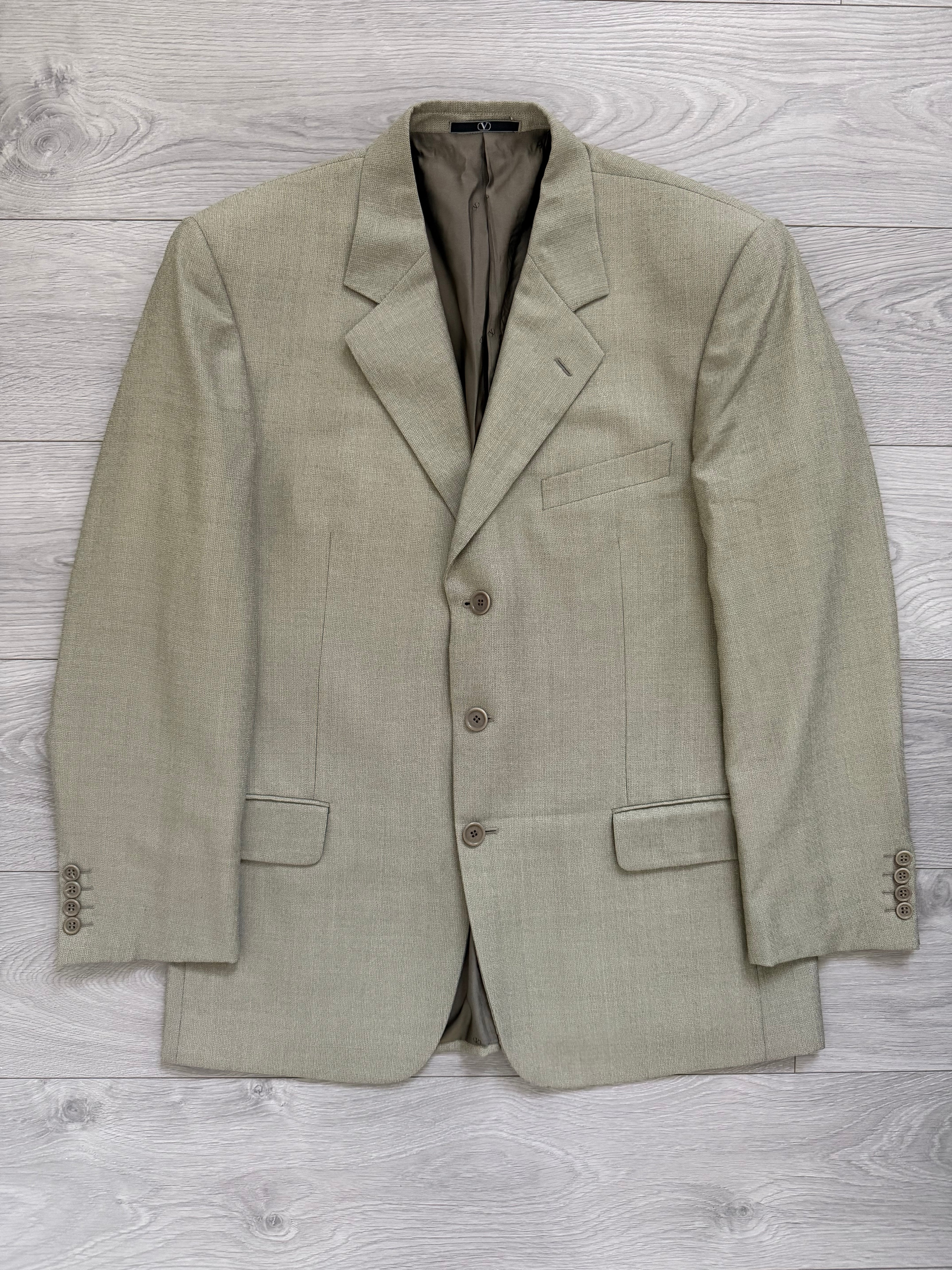 Valentino 1980s 3B Taupe Beige Wool Sports Blazer Jacket - Size XL
