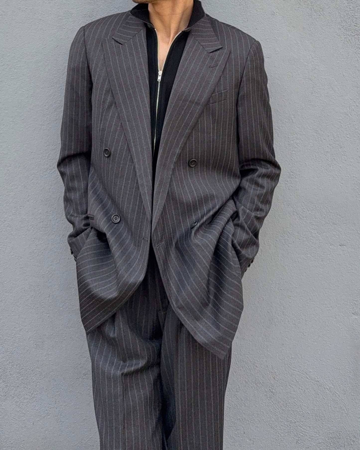 Armani 1990s Double Breasted Pleated Wool Suit - Size L Jacket / 34" Waist