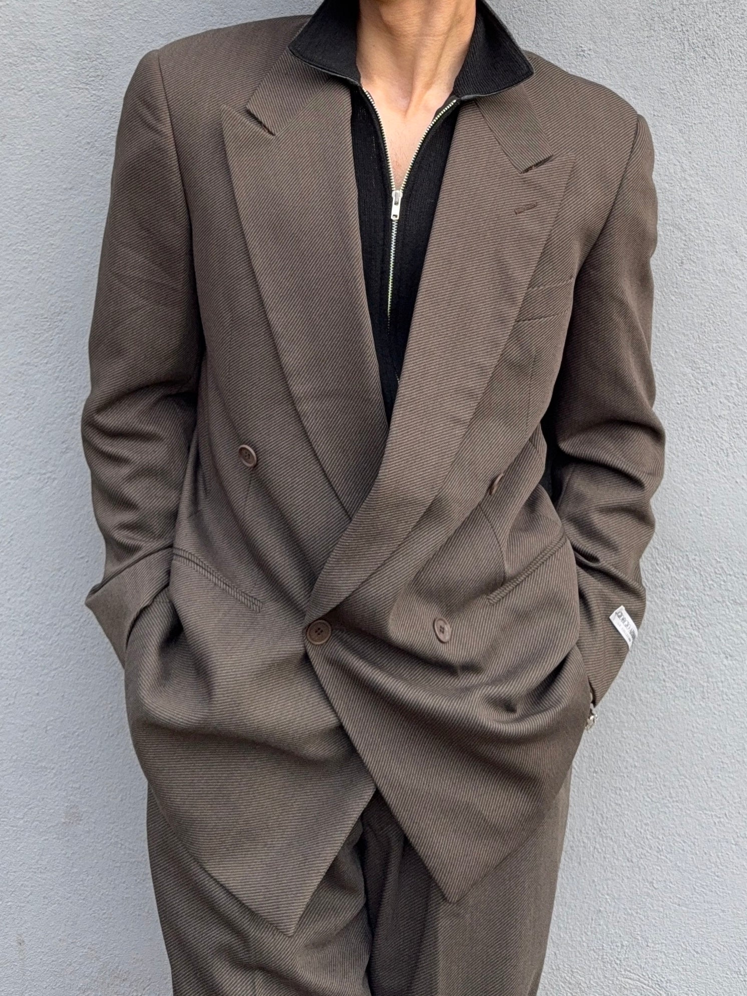 Giorgio Armani 1980s Double Breasted Pleated Wool Suit Brown New - Size L Jacket / 32" Waist