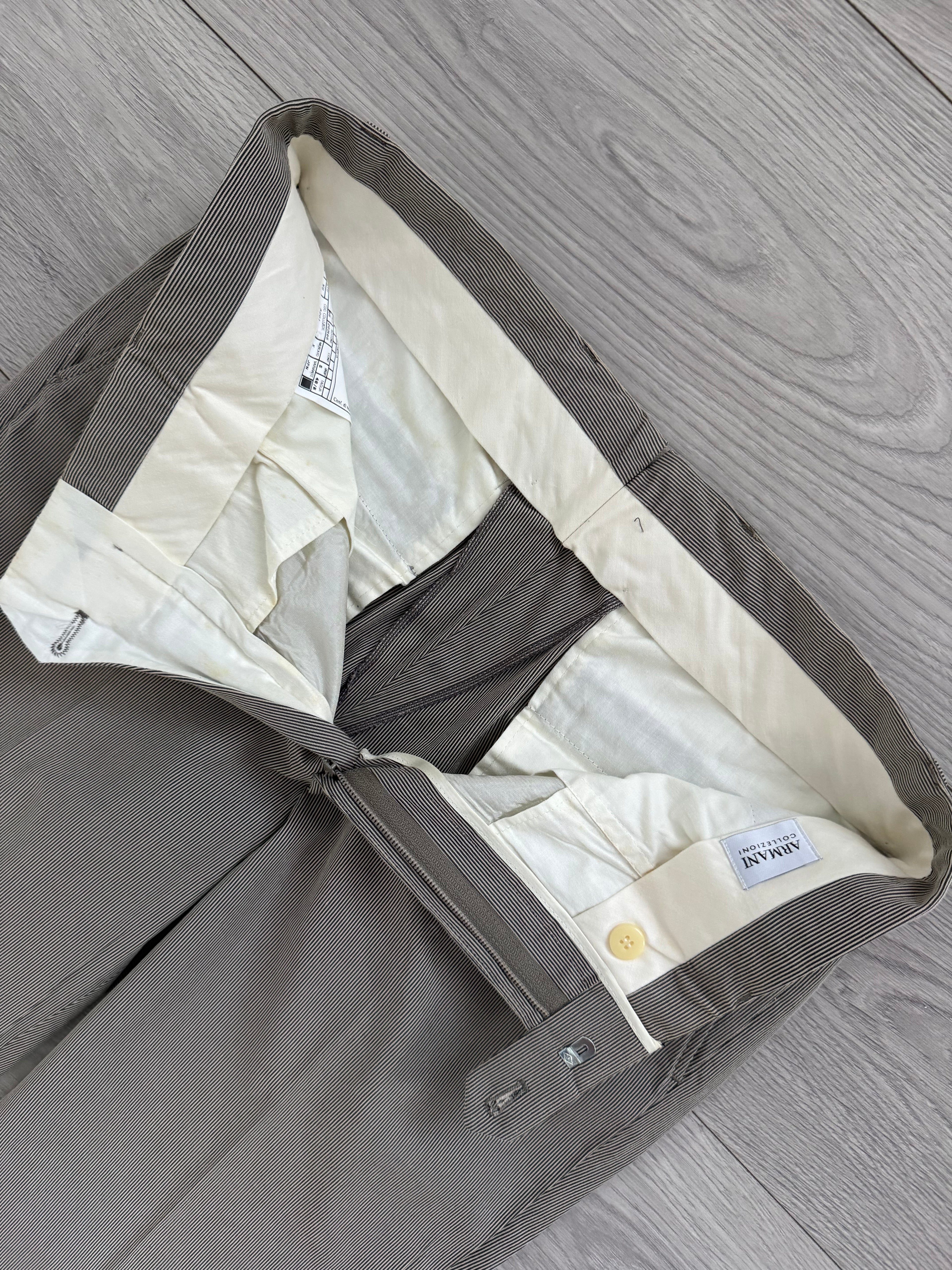 Armani 2000s Pleated Cotton Blend Striped Pants - Size 31" Waist