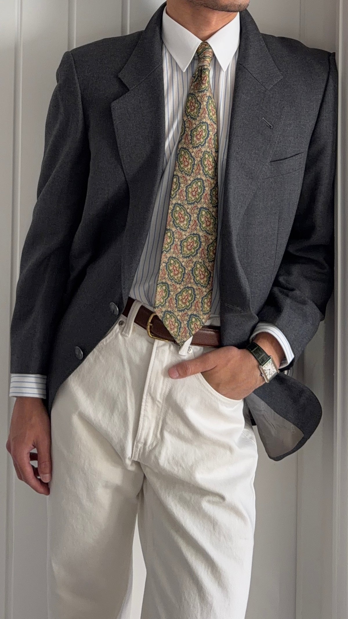 Dior 1980s 2B Metal Button Grey Wool Sport Jacket Blazer  - Size M