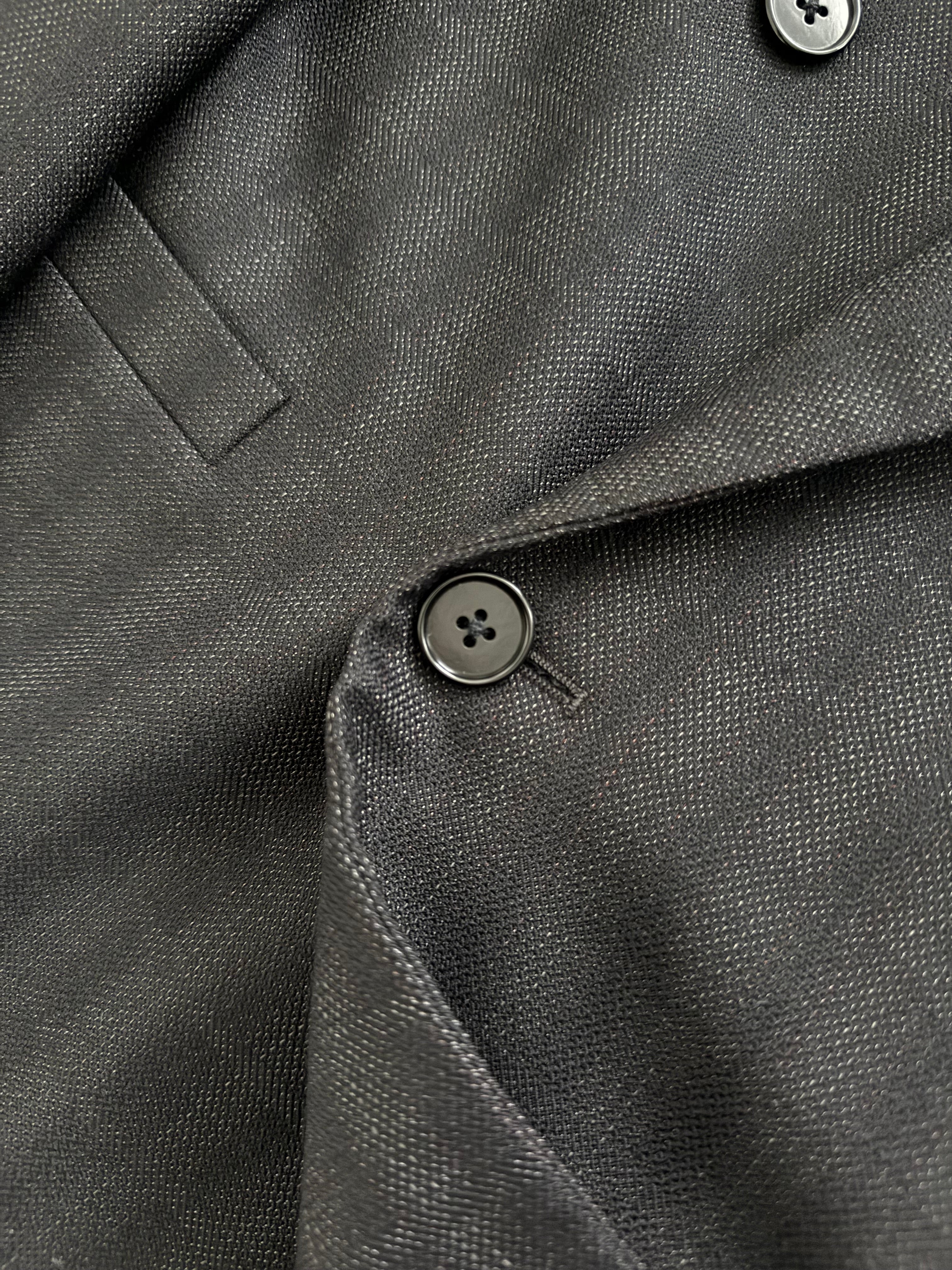 Versace 1980s Notch Lapel Double Breasted Triple Pleat Textured Black Wool Suit - Size M Jacket / 32" Waist