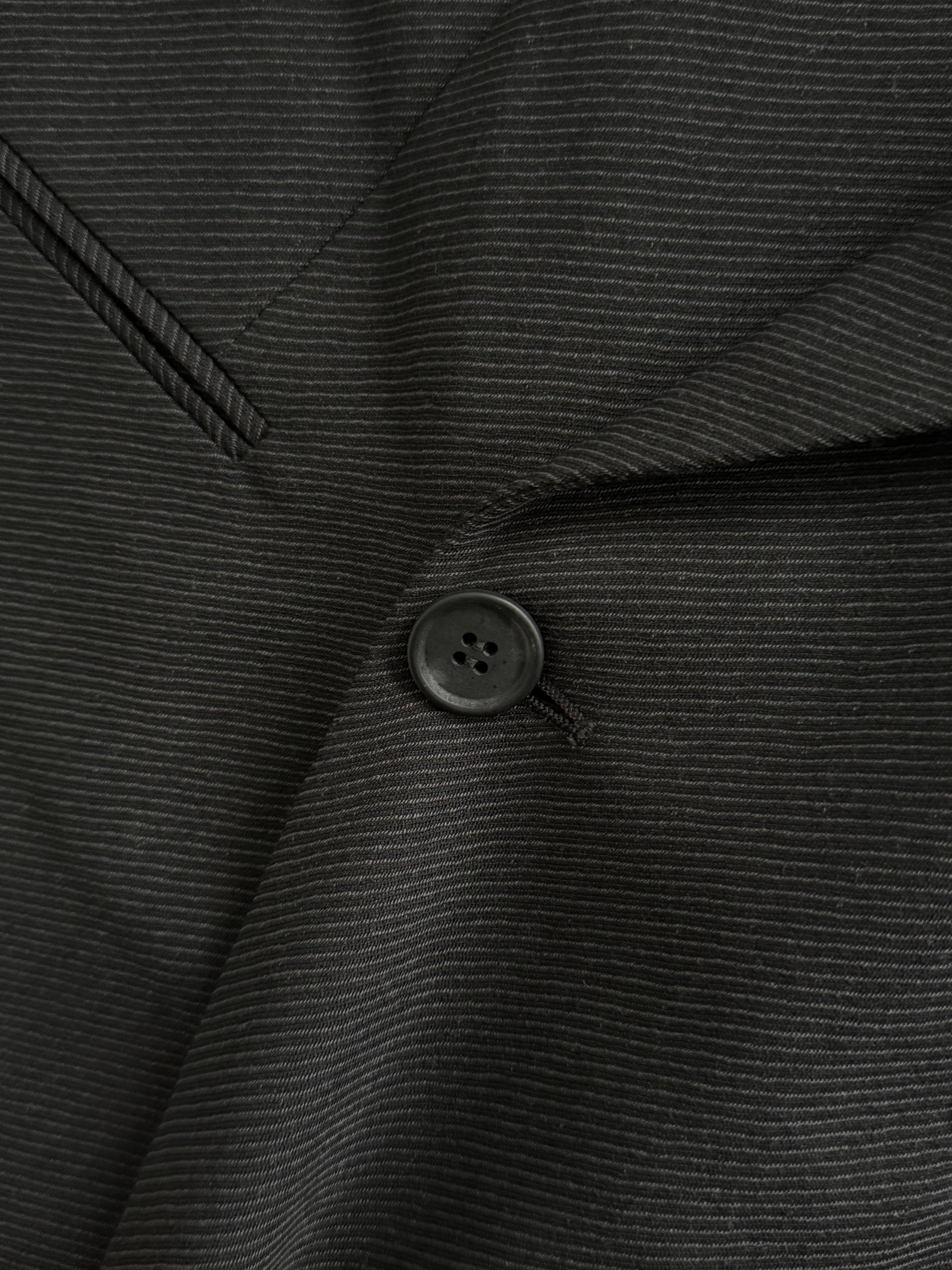 Giorgio Armani 1980s Double Breasted Pleated Wool Suit Charcoal Grey New - Size L Jacket / 32" Waist