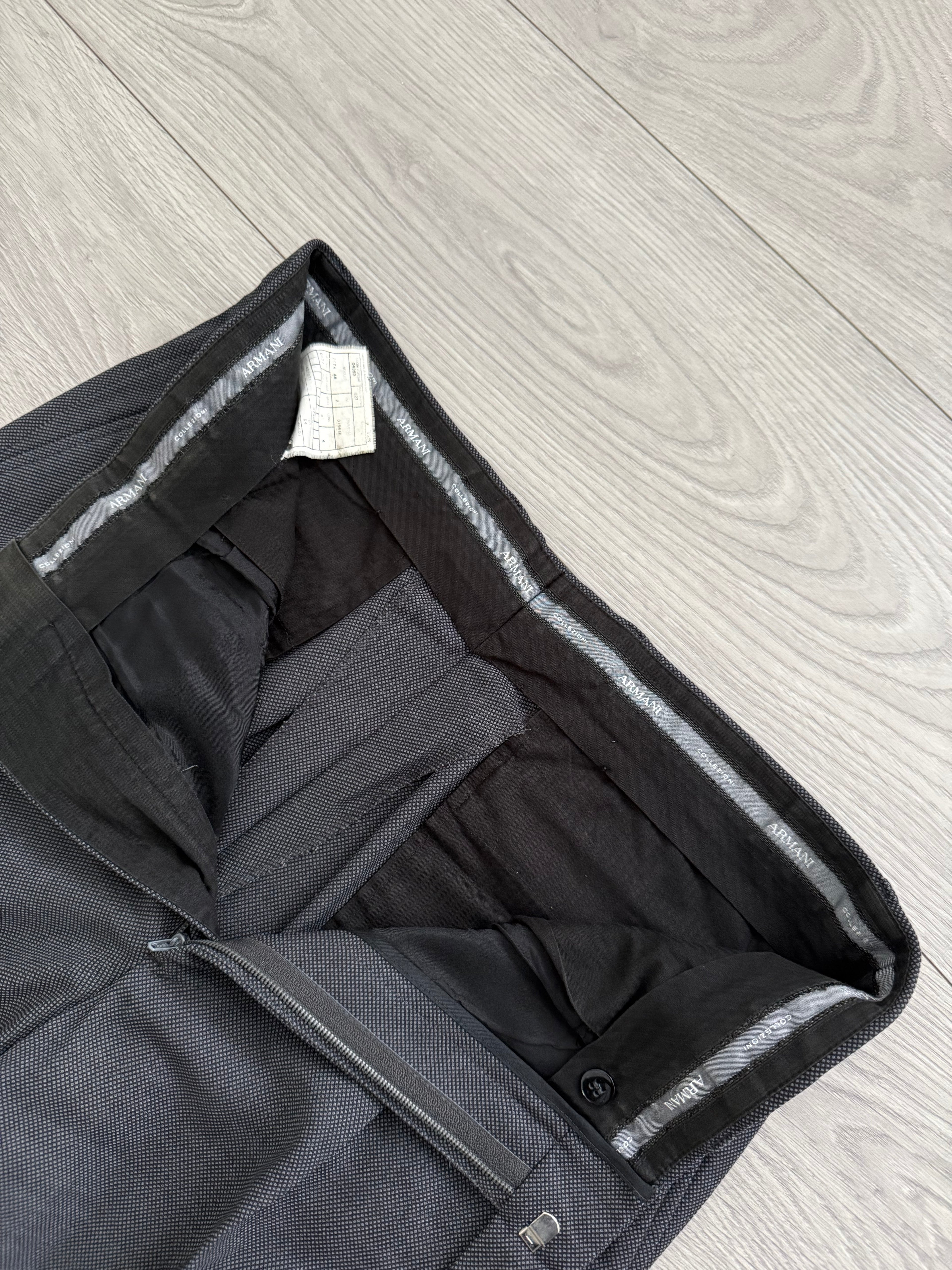 Armani 1990s Peaked Lapel Double Breasted Pleated Wool Grey Suit - Size L Jacket / 34" Waist