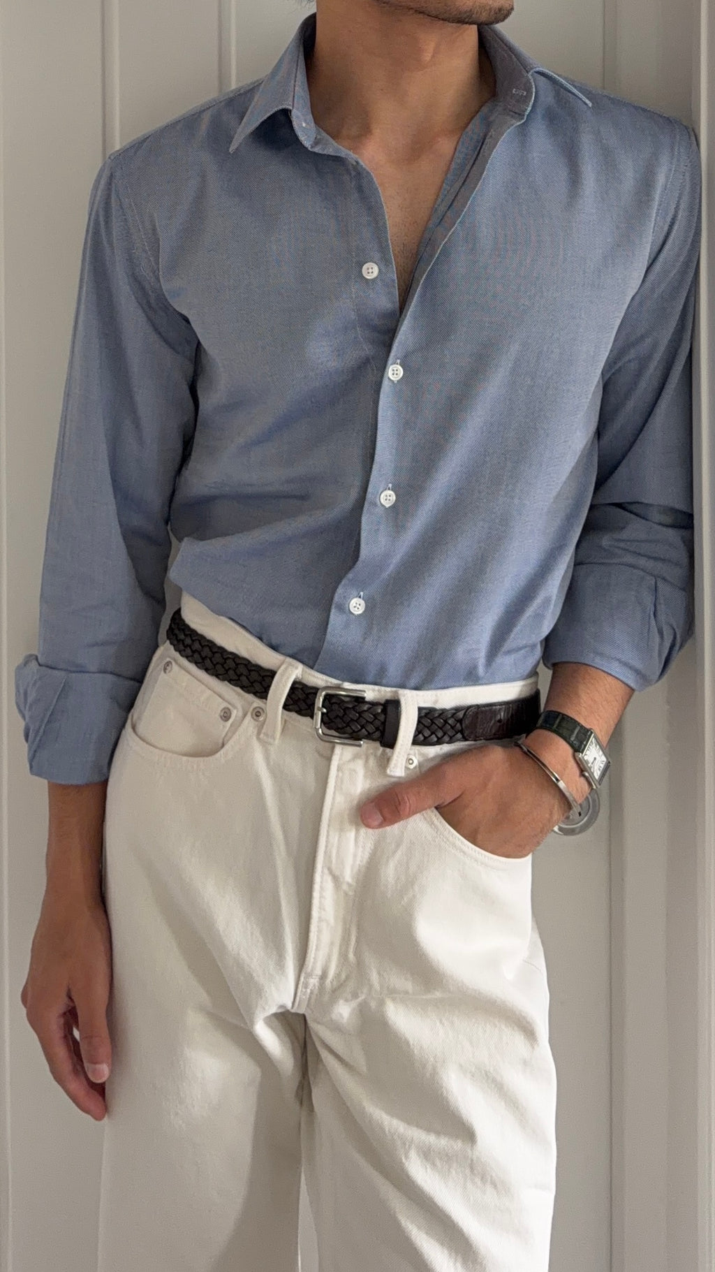 Emporio Armani Blue Cotton Shirt - Size Medium