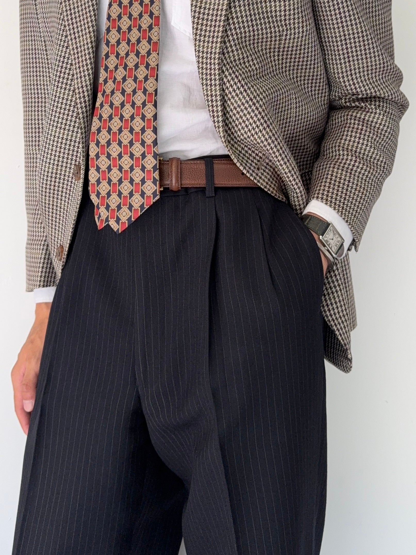 Comme Des Garcons Homme Deux 1998 Double-Pleat High Waisted Wool Silk Pinstriped Pants - Size 34" Waist