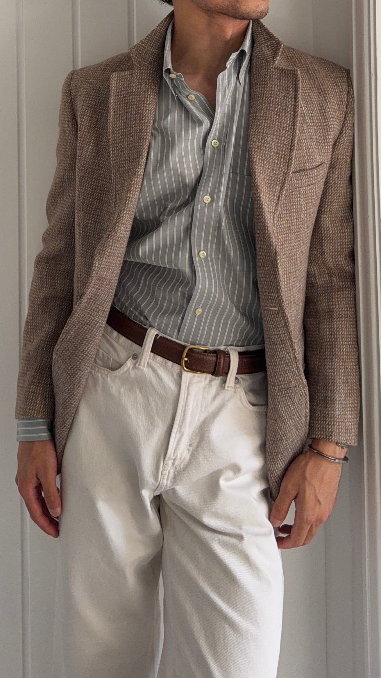 Giorgio Armani 1980s Multi Stripe Grey Cotton Shirt - Size M