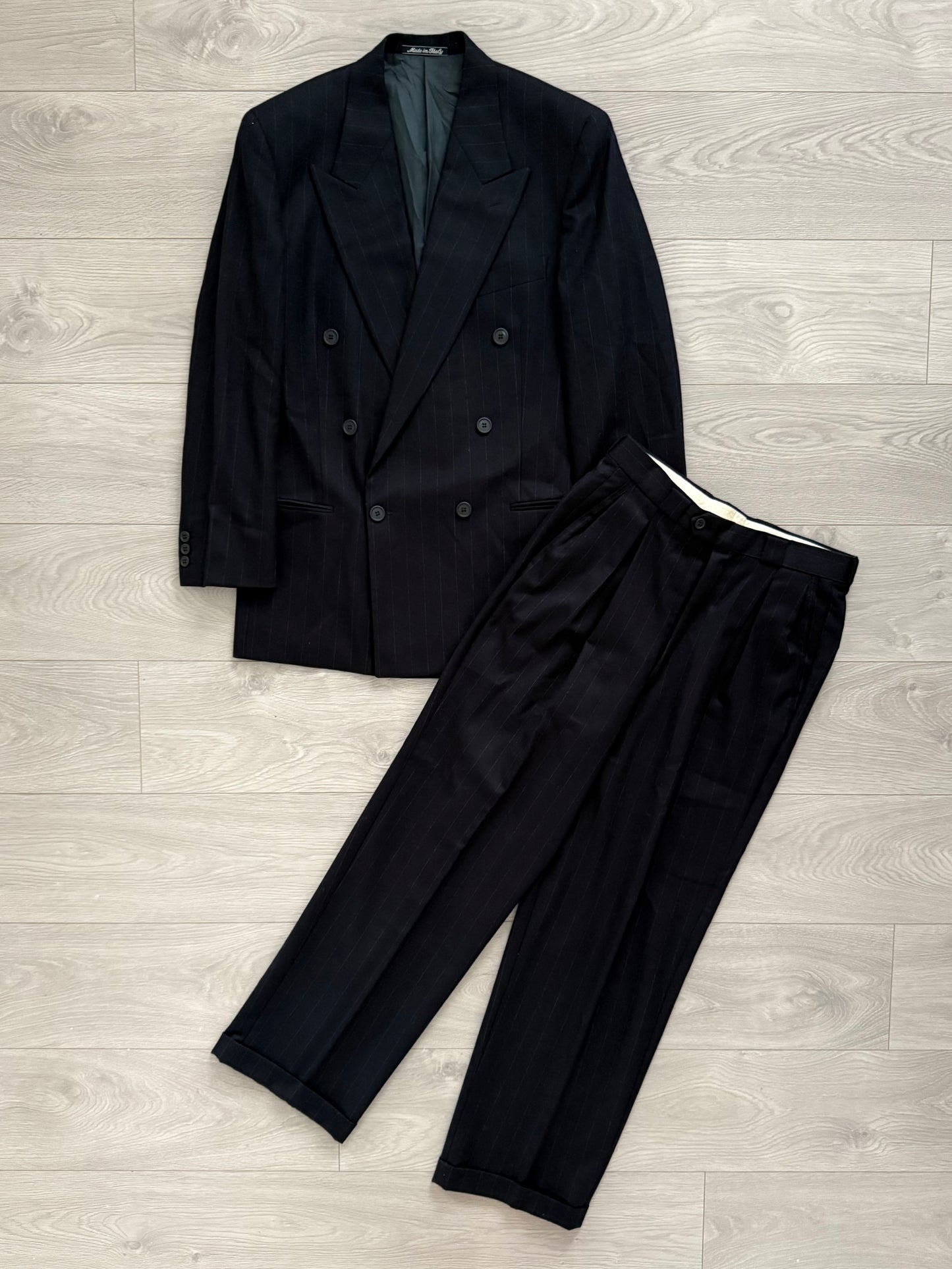 Giorgio Armani 1990s Double-Breasted Striped Wool Suit - Size M Jacket / 32" Waist