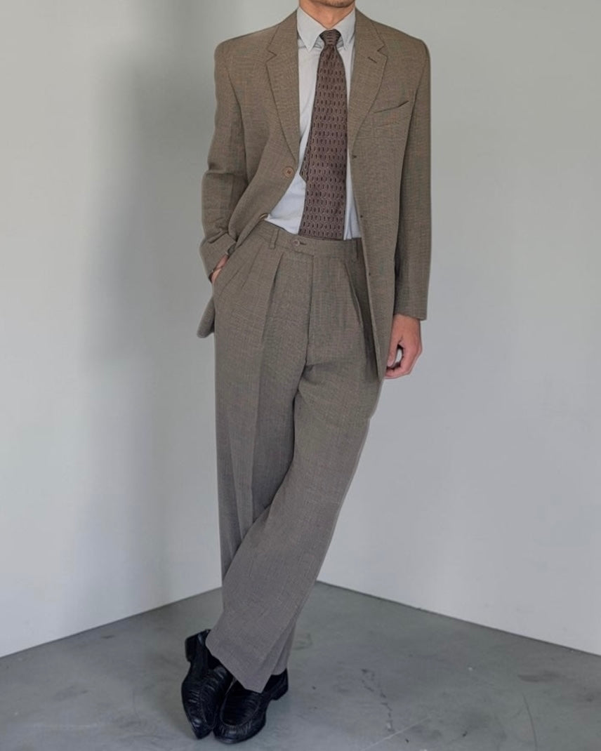 Emporio Armani 1990s 3B Double-Pleat Draped Wool Suit in Taupe Beige - Size M Jacket / 30" Waist