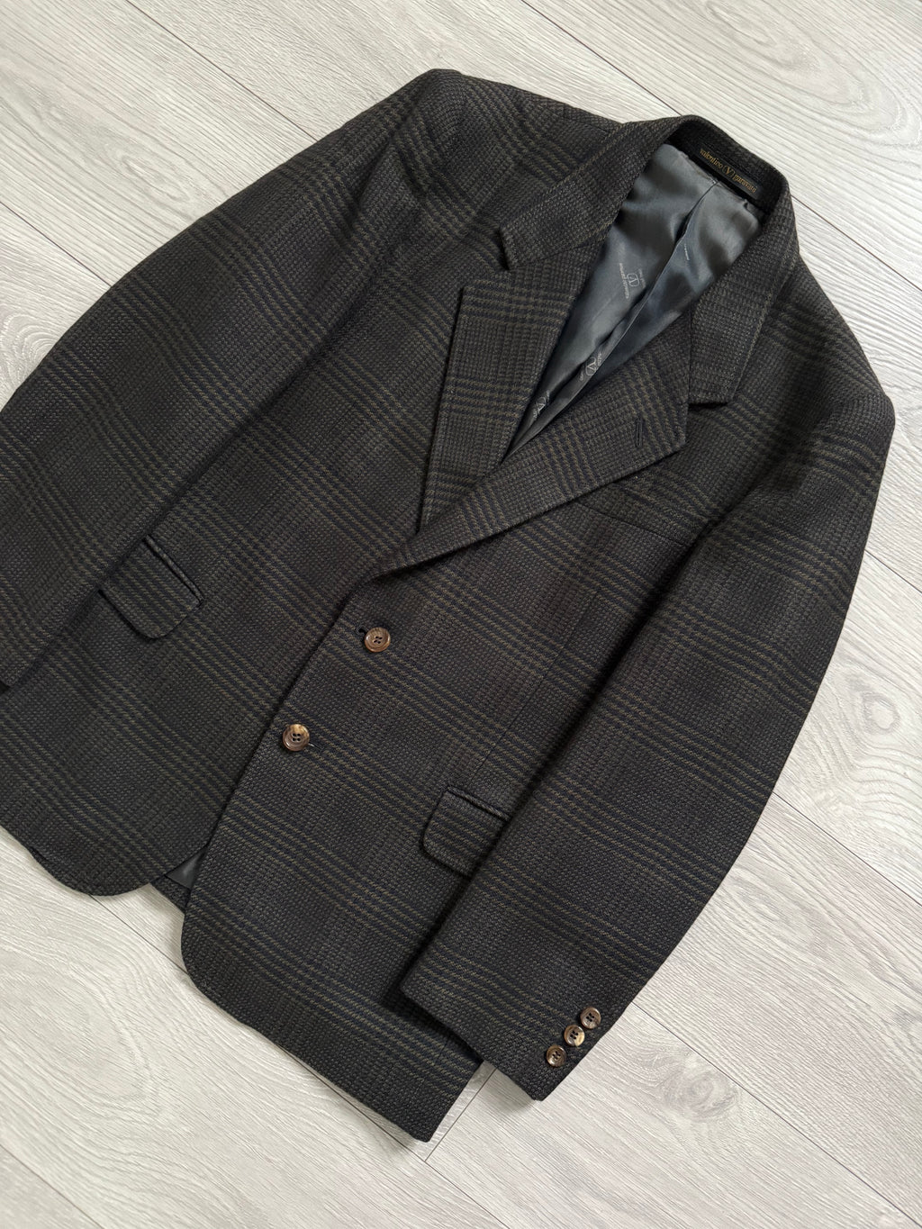 Valentino 1980s 2B Textured Check Wool Sports Jacket Blazer - Size S