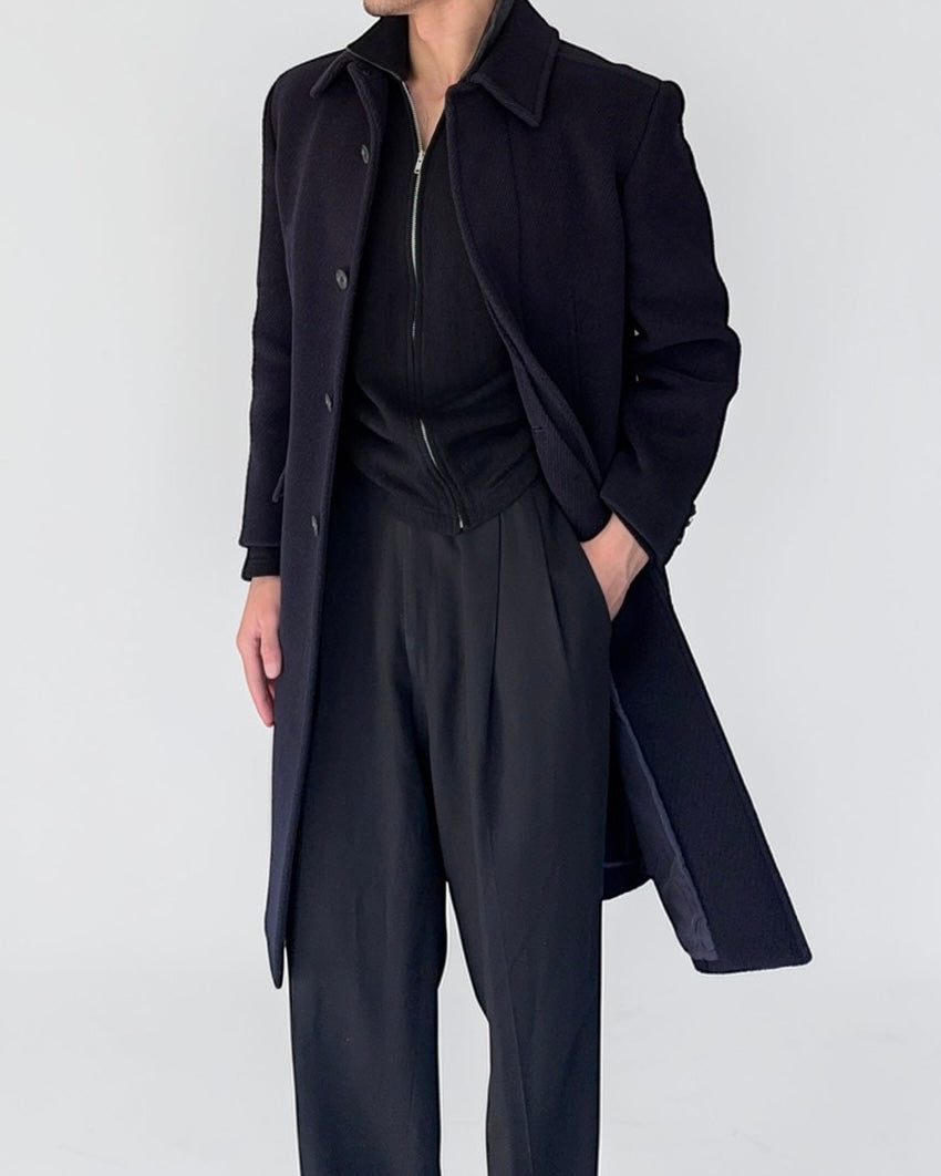 Comme Cadu Mode 1990s Wool Navy Overcoat - Size S