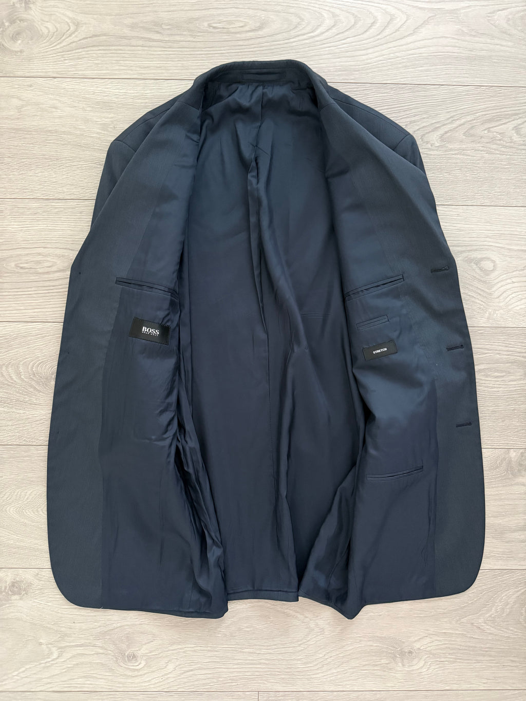 Hugo Boss 1980s 3B Gunmetal Blue Pleated Wool Suit - Size L Jacket / 34" Waist