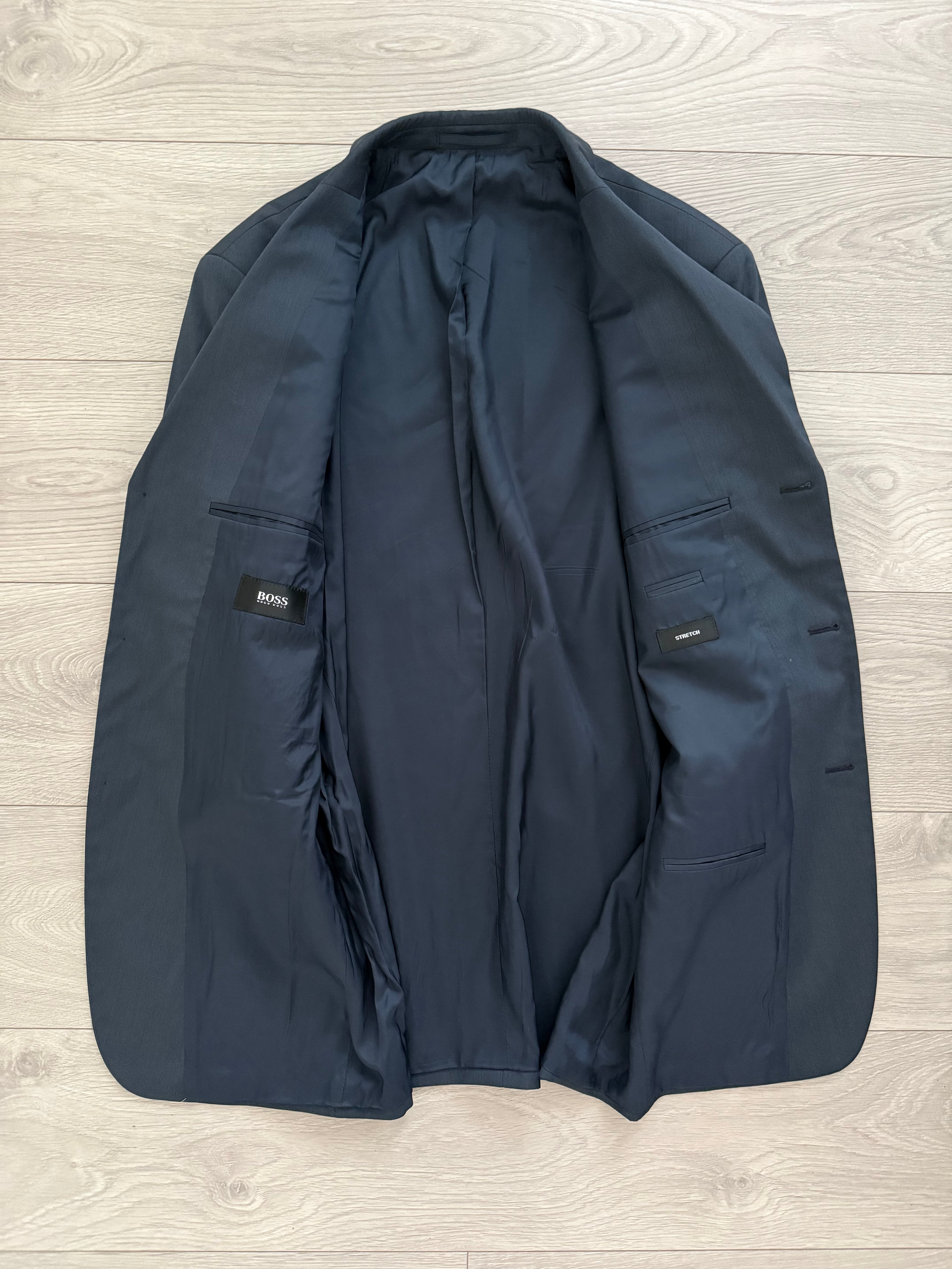 Hugo Boss 1980s 3B Gunmetal Blue Pleated Wool Suit - Size L Jacket / 34" Waist