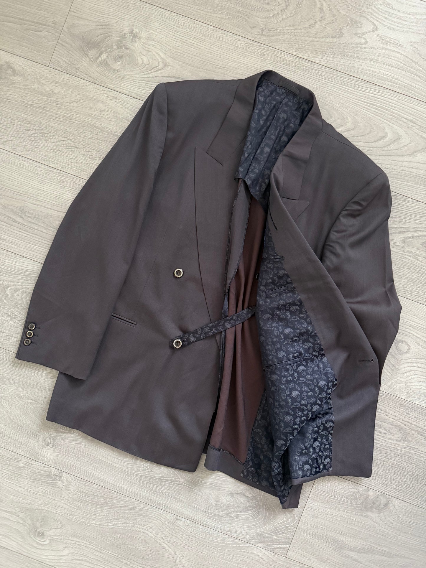 Yves Saint Laurent 1990s Double-Breasted Pleated Wool Suit - Size XL Jacket / 36" Waist