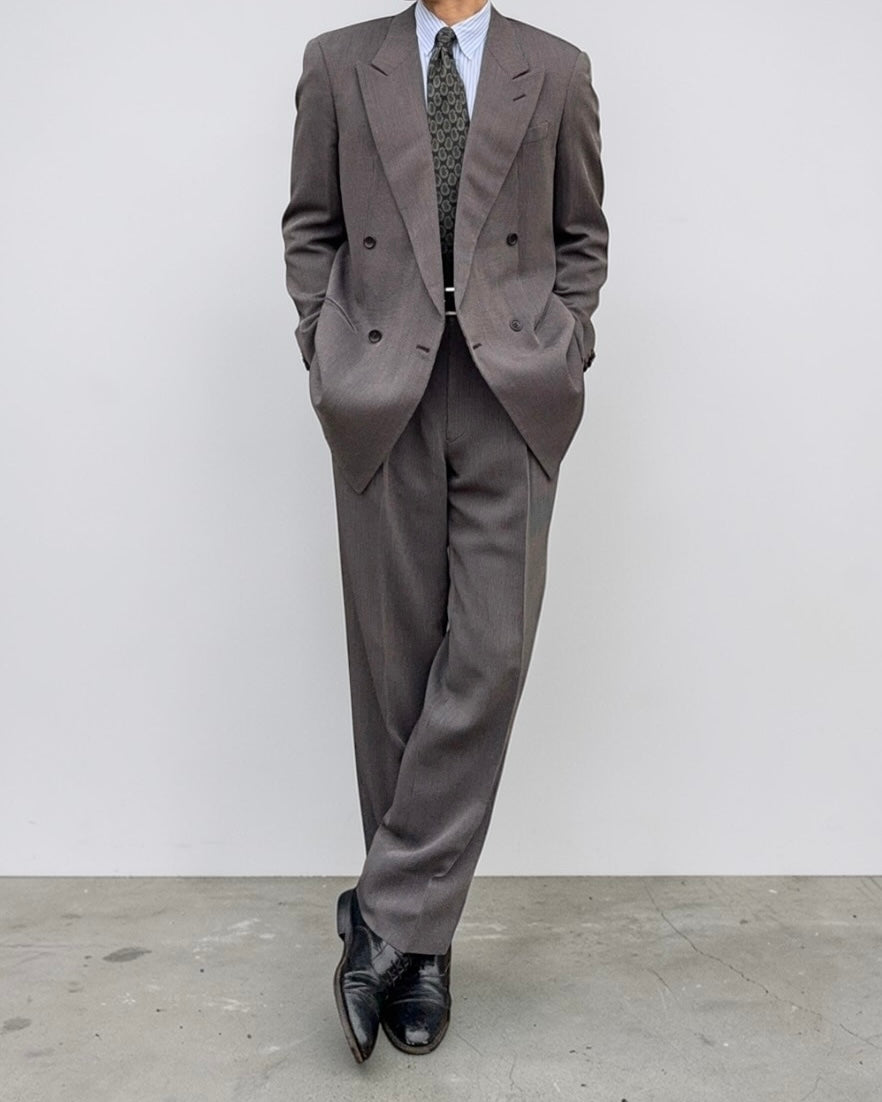 Armani 1990s Double Breasted Pleated Wool Textured Suit - Size M Jacket / 32" Waist