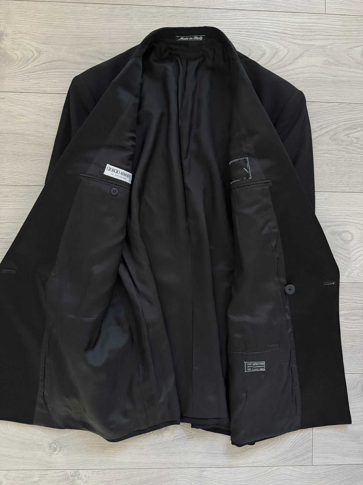 Giorgio Armani 1980s Peaked Lapel Double Breasted Wool Tuxedo Jacket Blazer - Size L