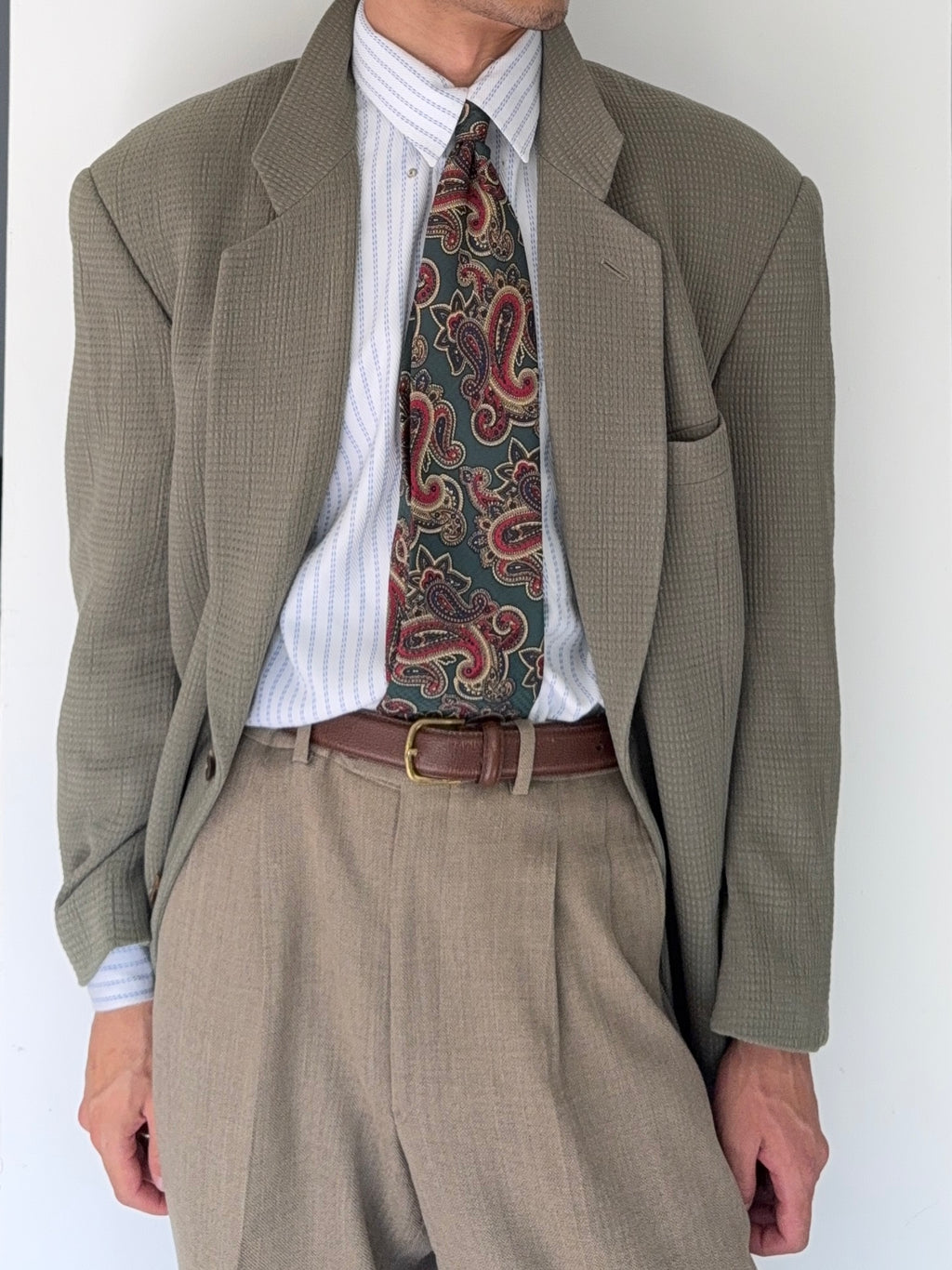Giorgio Armani Black Label 1990s Textured 2B Sage Green Sports Blazer Jacket - Size XL