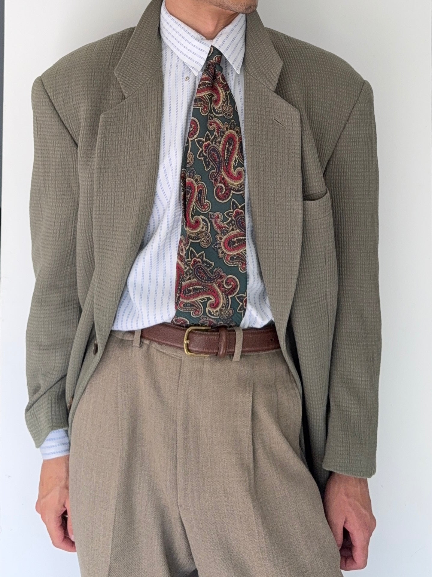Giorgio Armani Black Label 1990s Textured 2B Sage Green Sports Blazer Jacket - Size XL