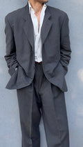 Giorgio Armani 1980s 3B Linen Blend Suit Charcoal - Size XXL Jacket / 36" Waist