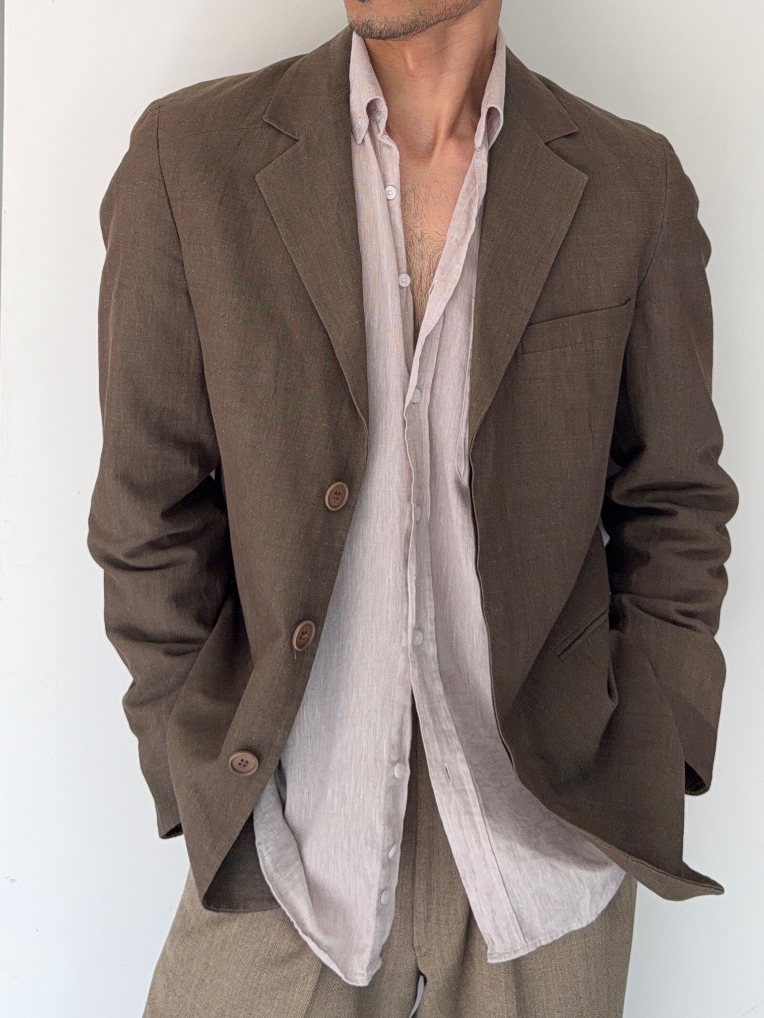 Emporio Armani 1990s 3B Linen Cotton Brown Sports Jacket Blazer - Size S