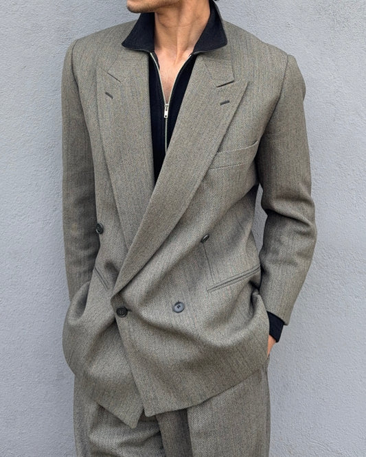 Emporio Armani 1990s Double-Breasted Pleated Wool Suit - Size M Jacket / 34" Waist