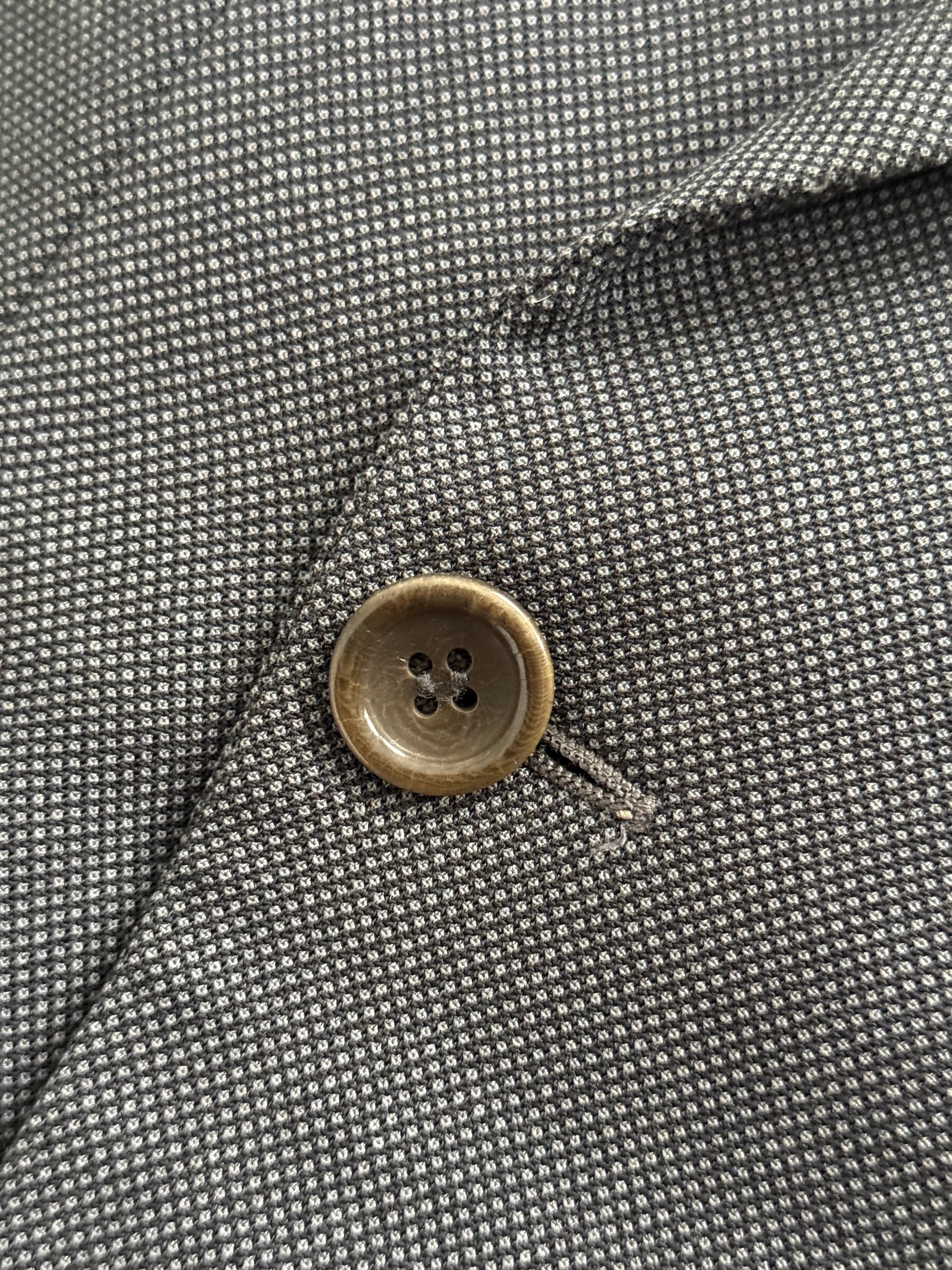 Armani 1990s Peaked Lapel Double Breasted Pleated Wool Grey Suit - Size L Jacket / 34" Waist