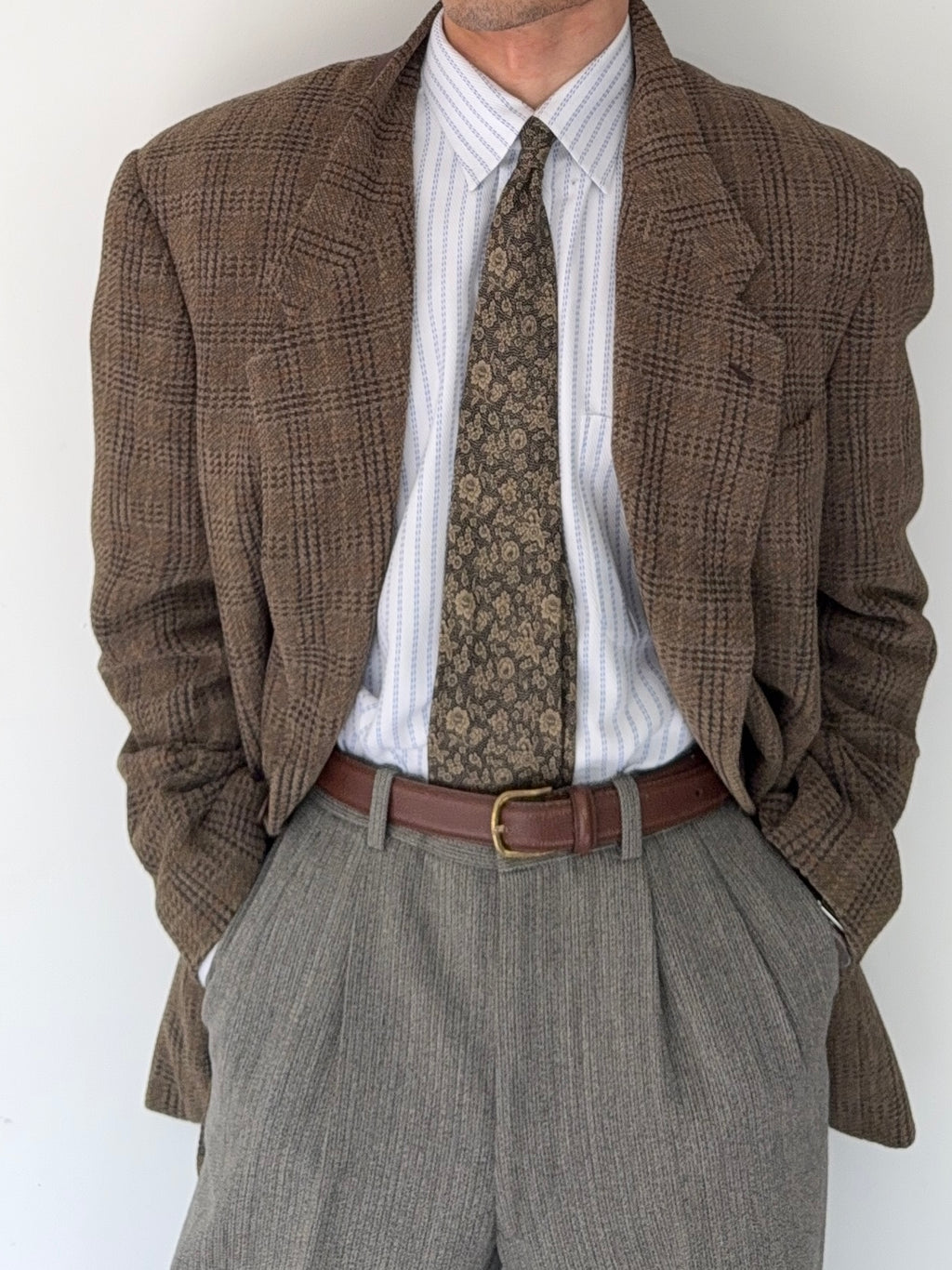 Giorgio Armani 1980s Textured Wool Brown Sports Blazer Jacket - Size XXL