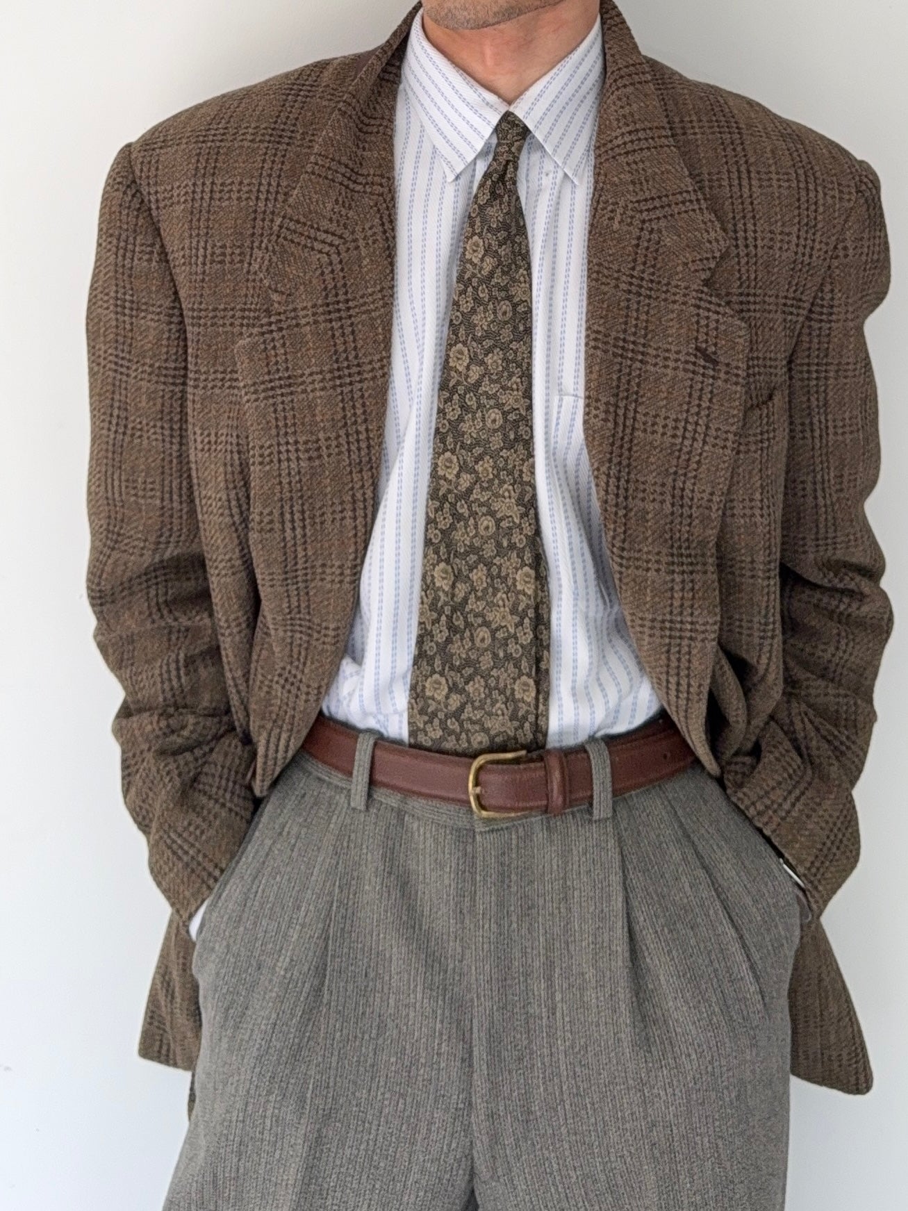 Giorgio Armani 1980s Textured Wool Brown Sports Blazer Jacket - Size XXL