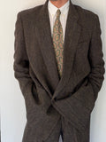 Umberto Ginocchietti 1980s Double Breasted Pleated Wool Textured Suit Brown - Size M Jacket / 30" Waist