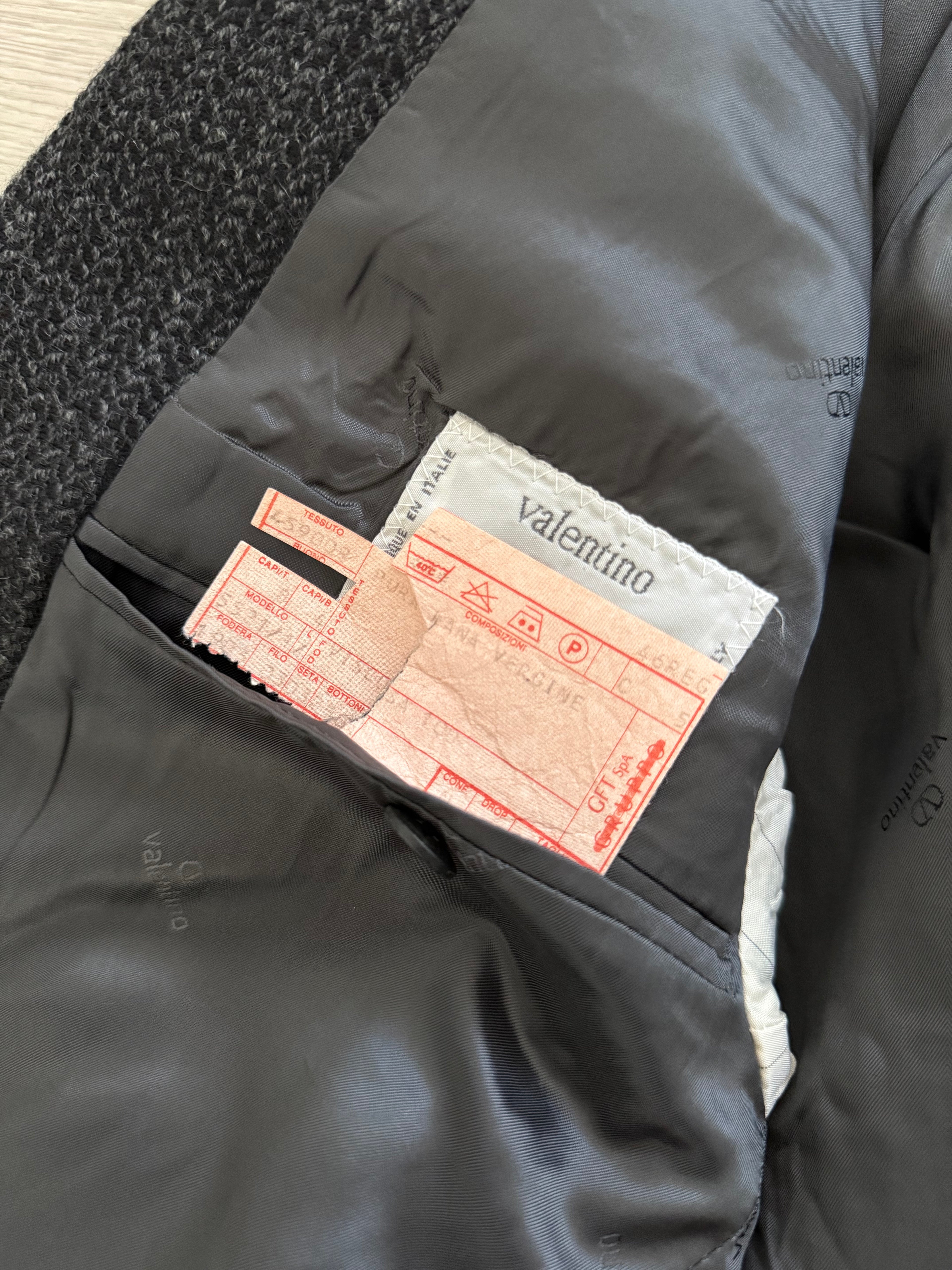 Valentino 1980s 2B Textured Wool Sports Jacket Blazer Charcoal Grey - Size S