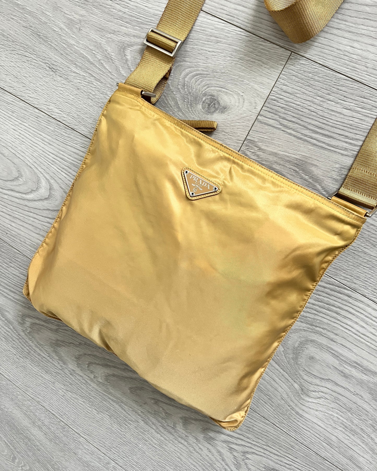 Prada 00s Honey Yellow Vela Nylon Plaque Logo Crossbody Bag