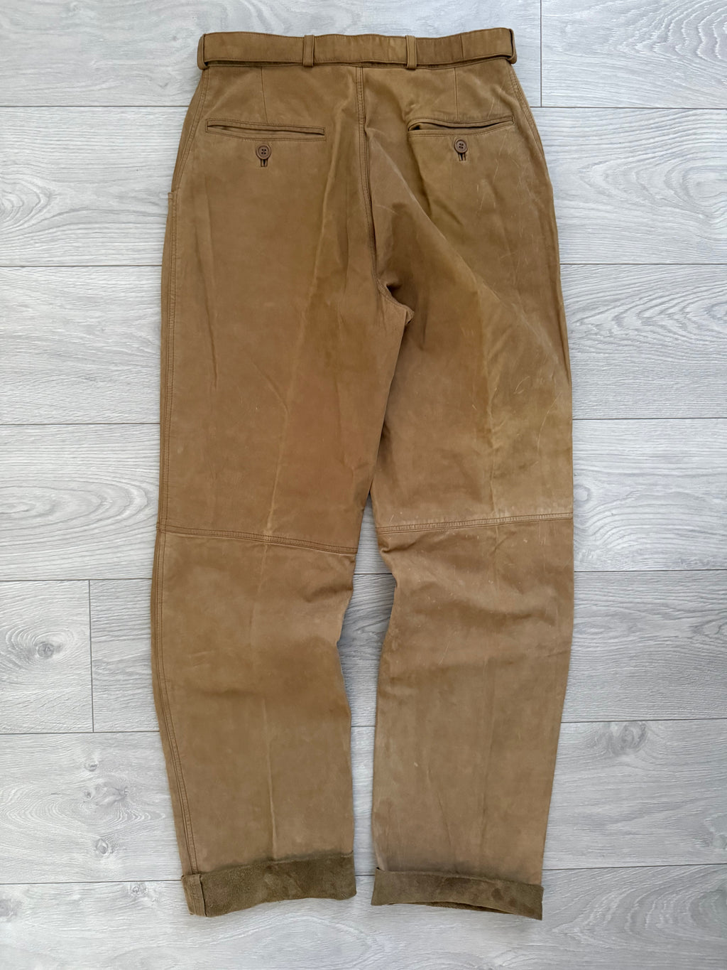 Giorgio Armani 1970s Suede Leather Belted Pants - Size 30" Waist