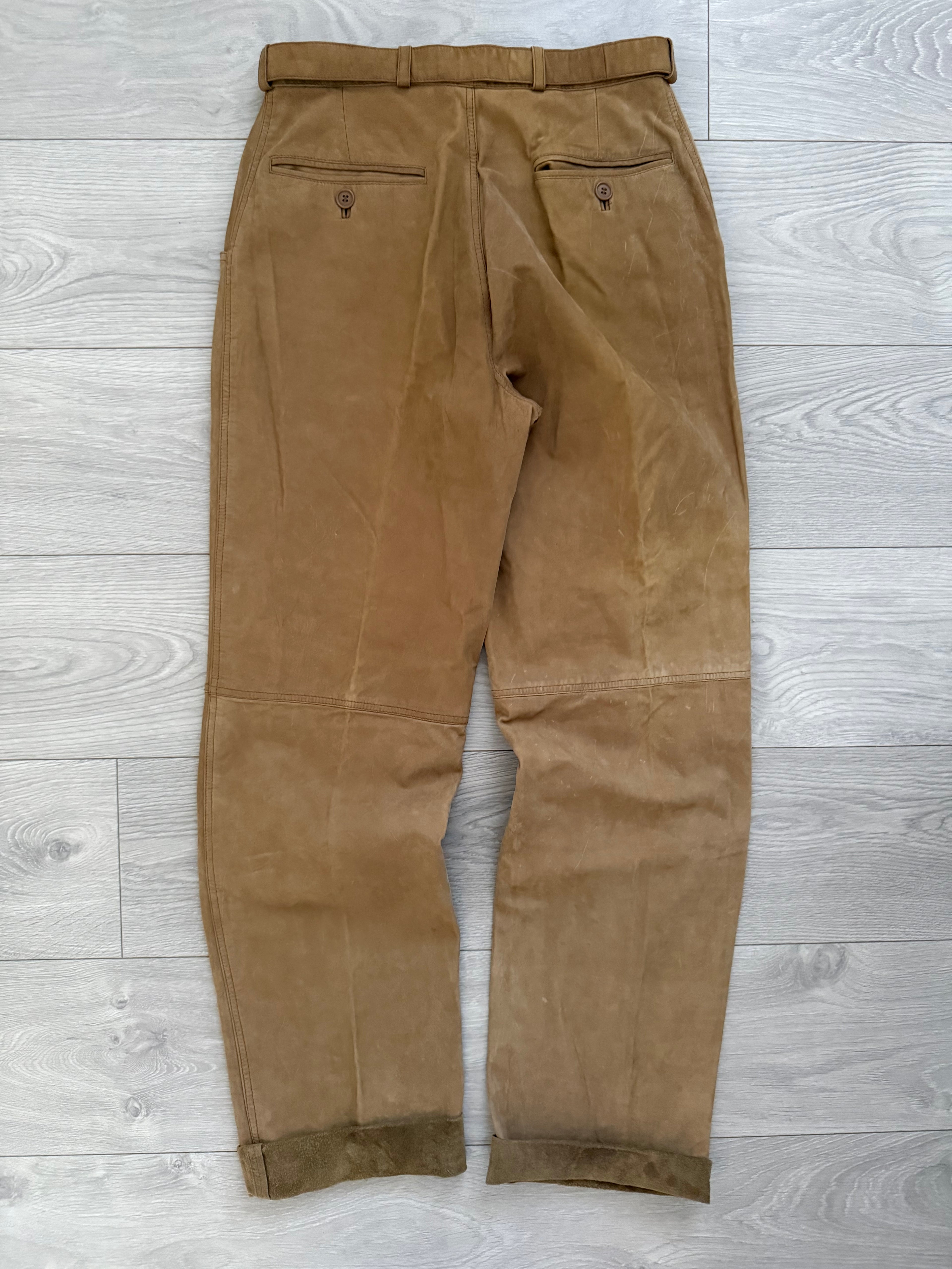Giorgio Armani 1970s Suede Leather Belted Pants - Size 30" Waist
