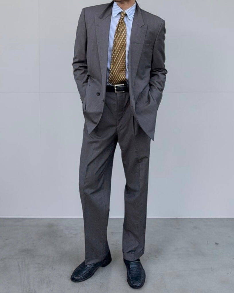 Comme Des Garcons Homme Deux 1990 Double Breasted Pleated Wool Grey Suit - Size M Jacket / 30" Waist