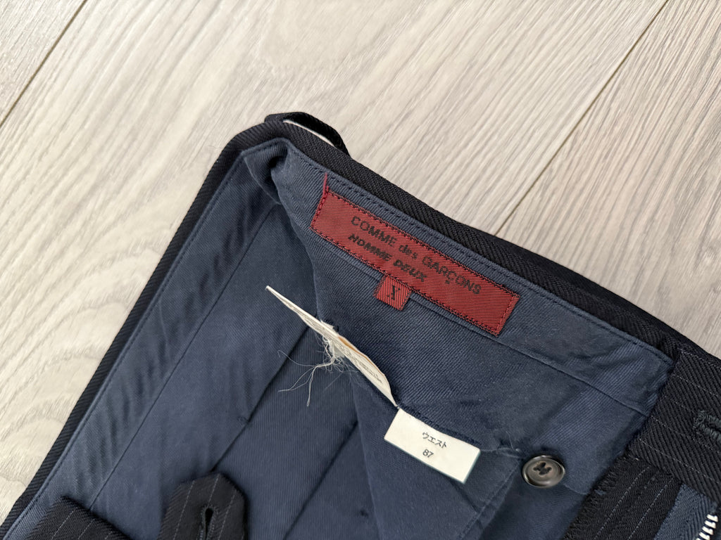 Comme Des Garcons Homme Deux 1998 Double-Pleat High Waisted Wool Silk Pinstriped Pants - Size 34" Waist