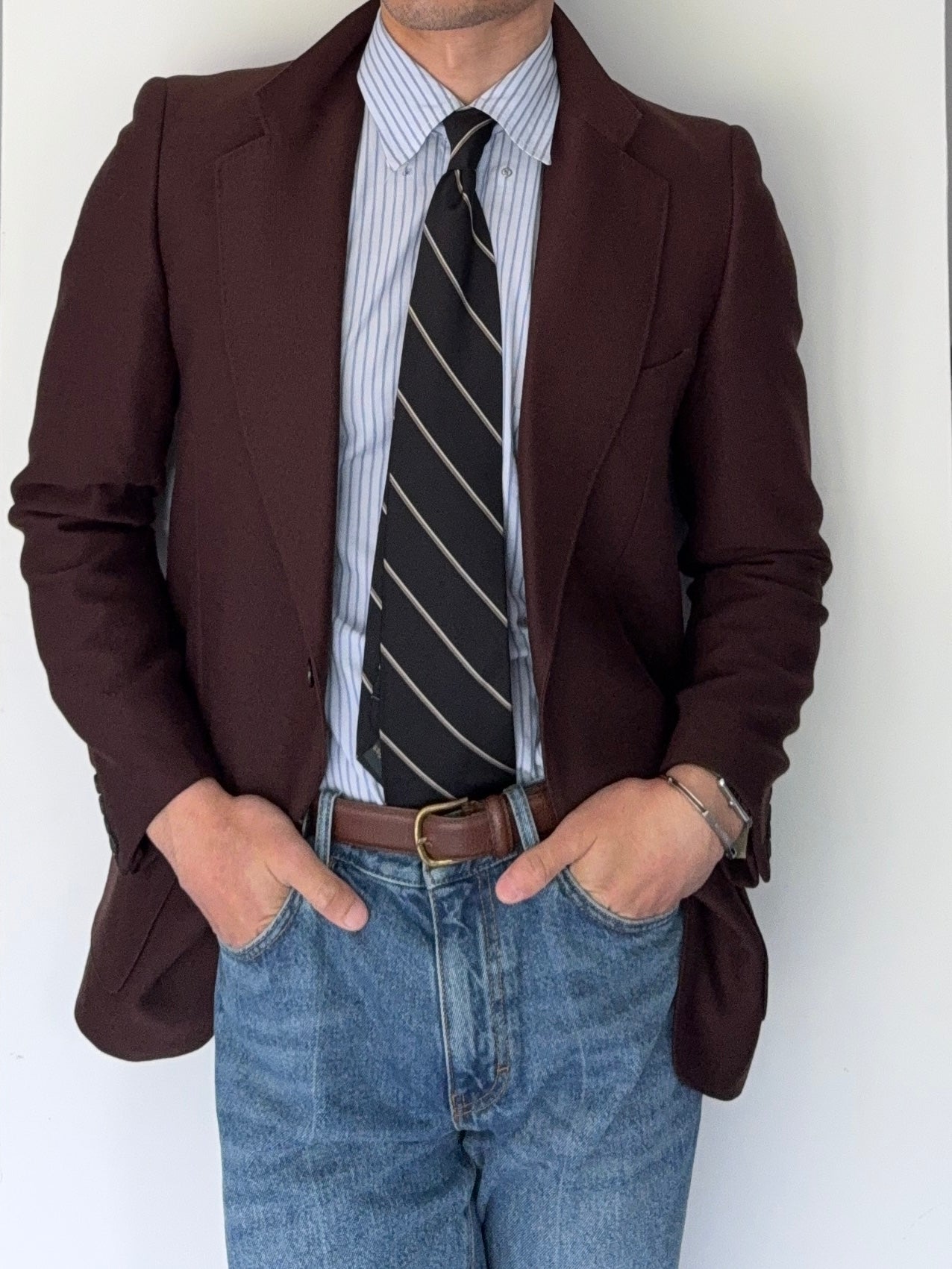 1970s Vintage Burgundy Brown Wool Sports Jacket Blazer Made in Italy - Size S