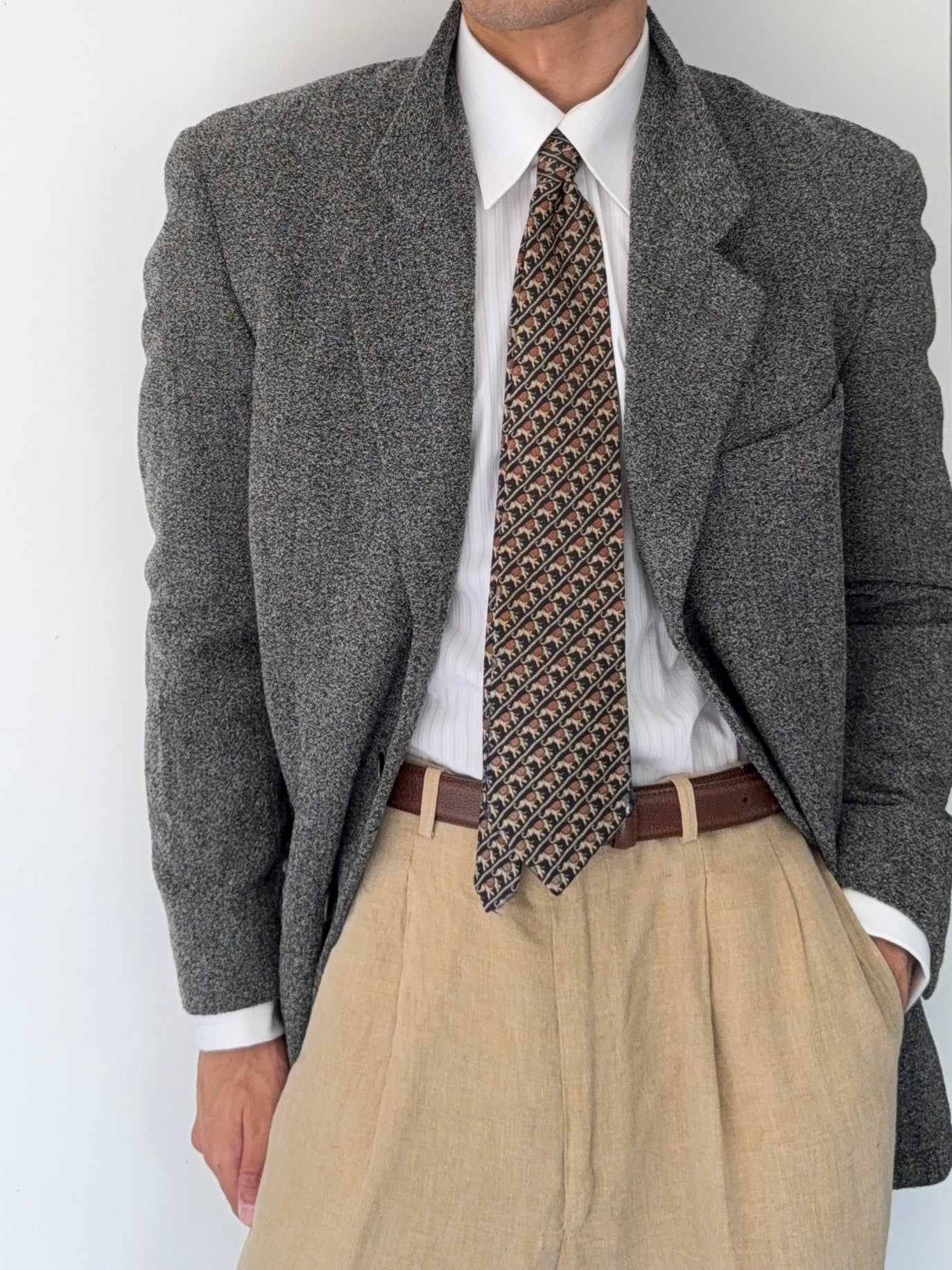 Giorgio Armani 1980s 3B Boucle Textured Grey Wool Sport Jacket Blazer - Size M