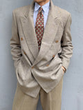 Valentino 1980s Peaked Lapel Double Breasted Textured Wool Sports Blazer Jacket - Size M