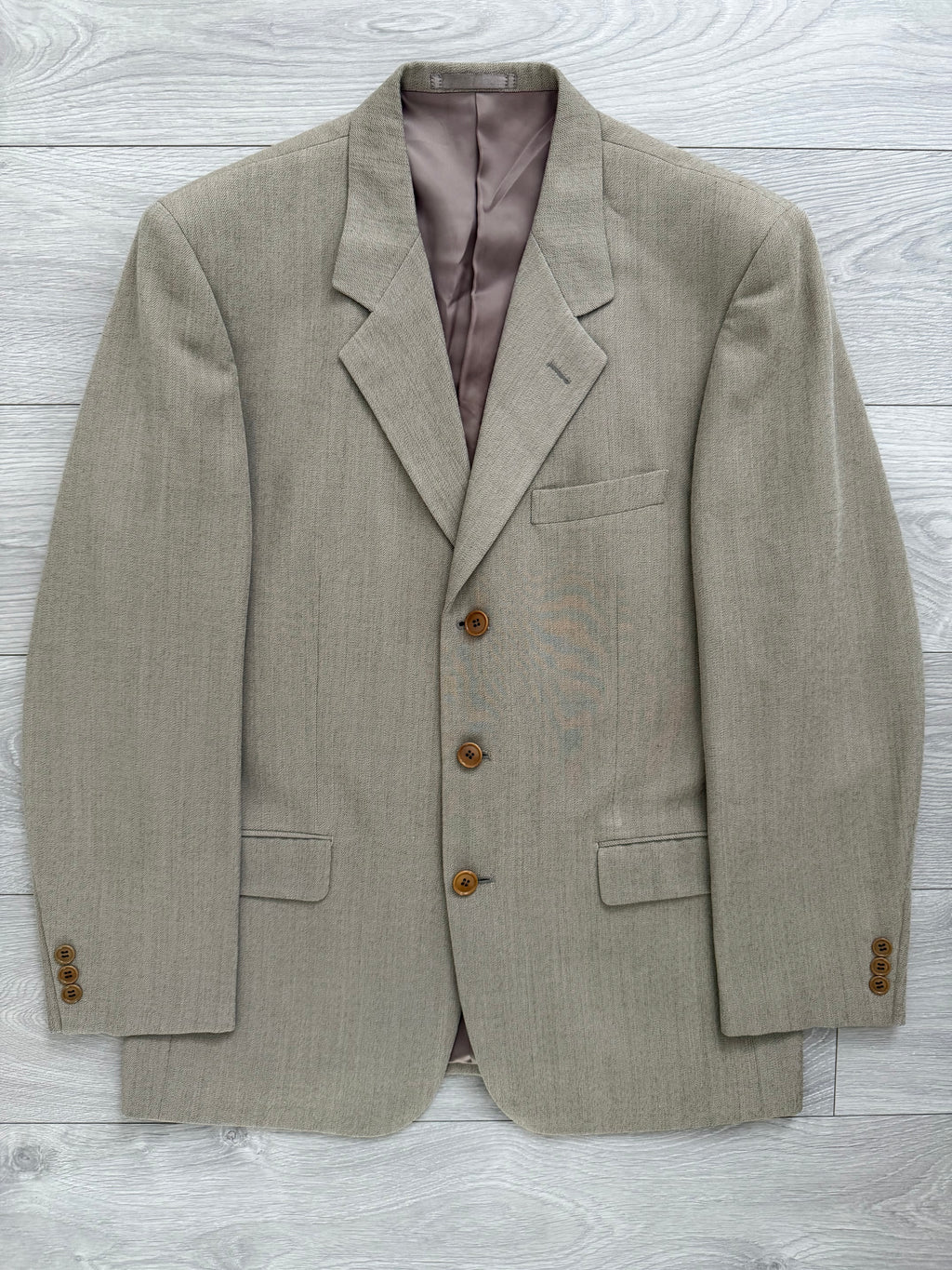 Paul Smith 1990s 3B Double Pleat Crepe Weave Wool Suit Stone Beige - Size L Jacket / 31" Waist